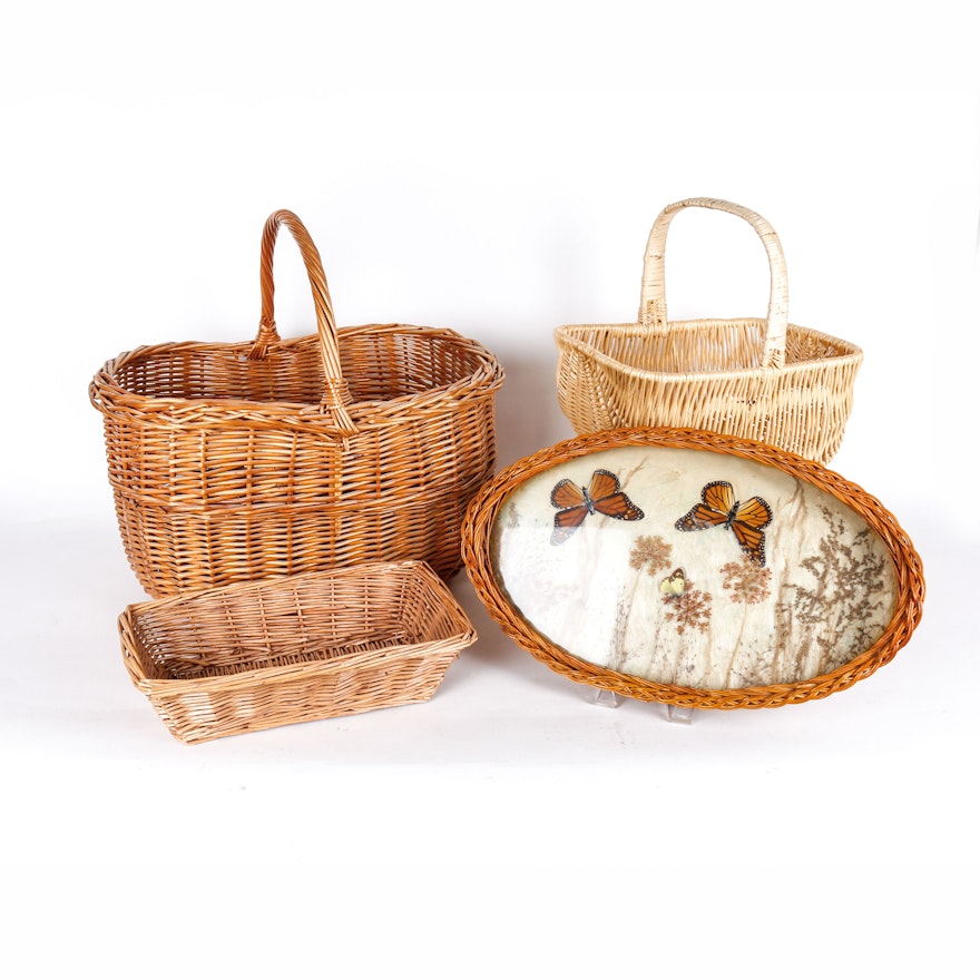 Selection of Vintage Wicker Baskets and A Tray