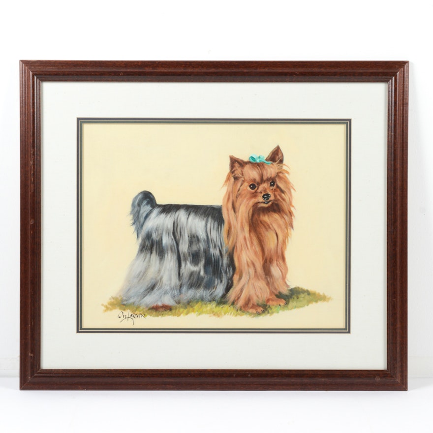 Signed Ole Larson Oil on Board Titled "Yorkshire Terrier"