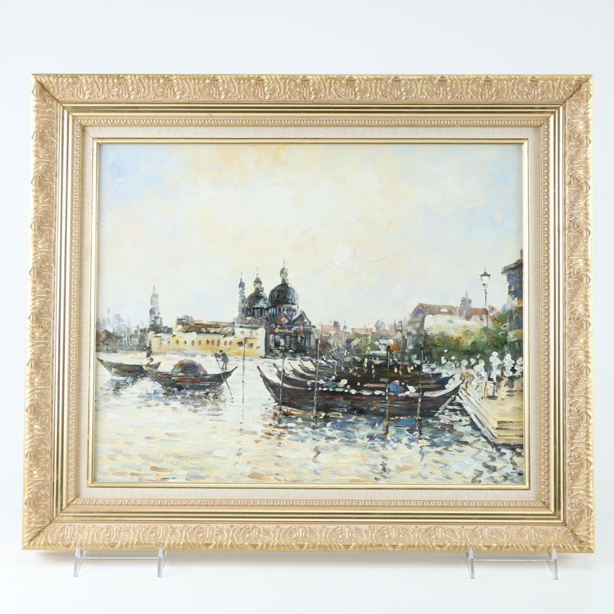 Oil Painting on Canvas of Venice Canal Scene