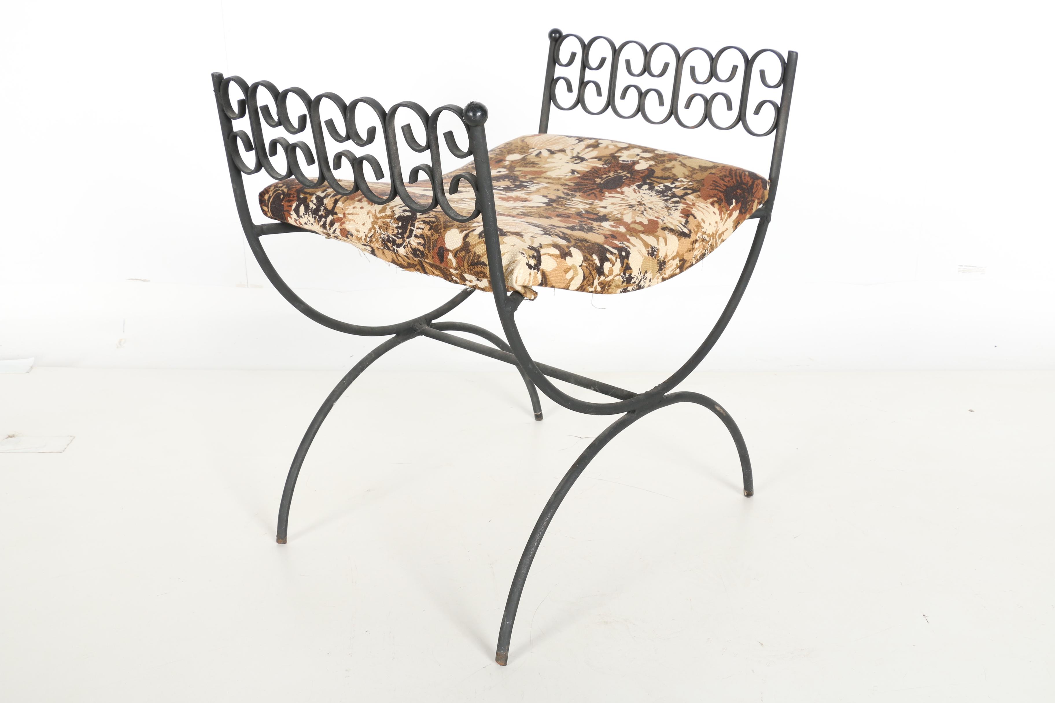 Arthur Umanoff Mid-Century Wrought Iron Bench With a Cushion