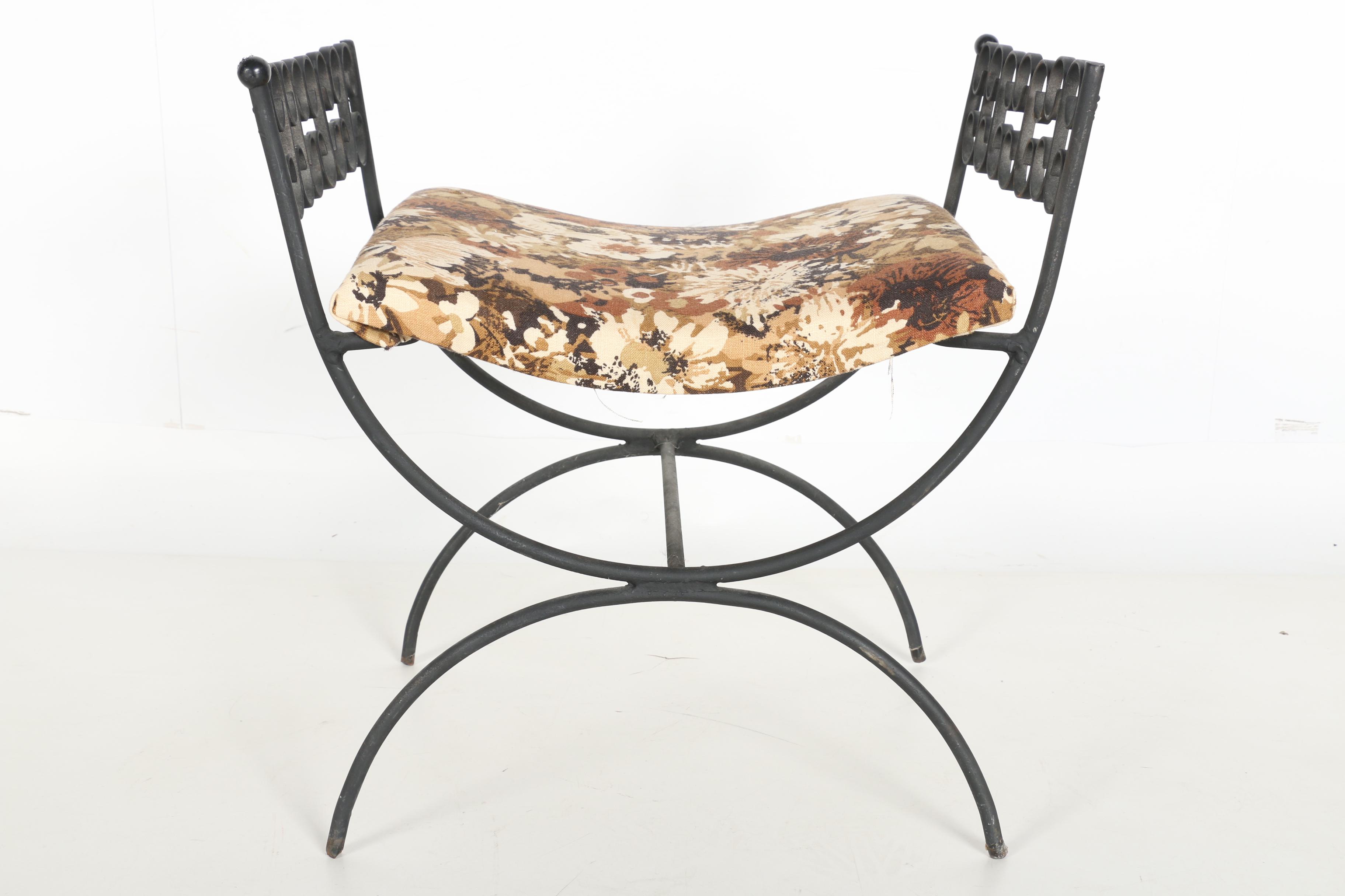 Arthur Umanoff Mid-Century Wrought Iron Bench With a Cushion