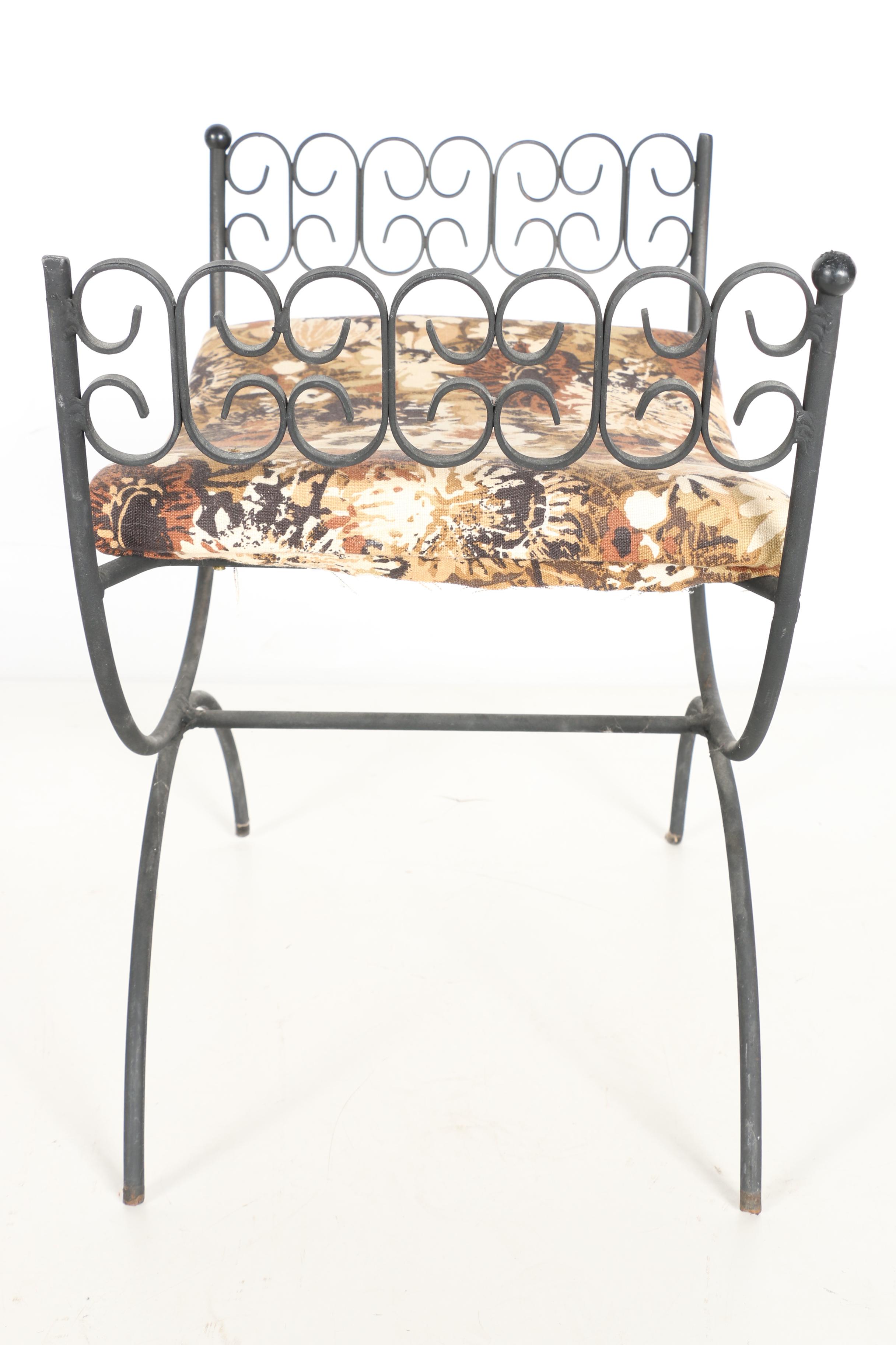 Arthur Umanoff Mid-Century Wrought Iron Bench With a Cushion