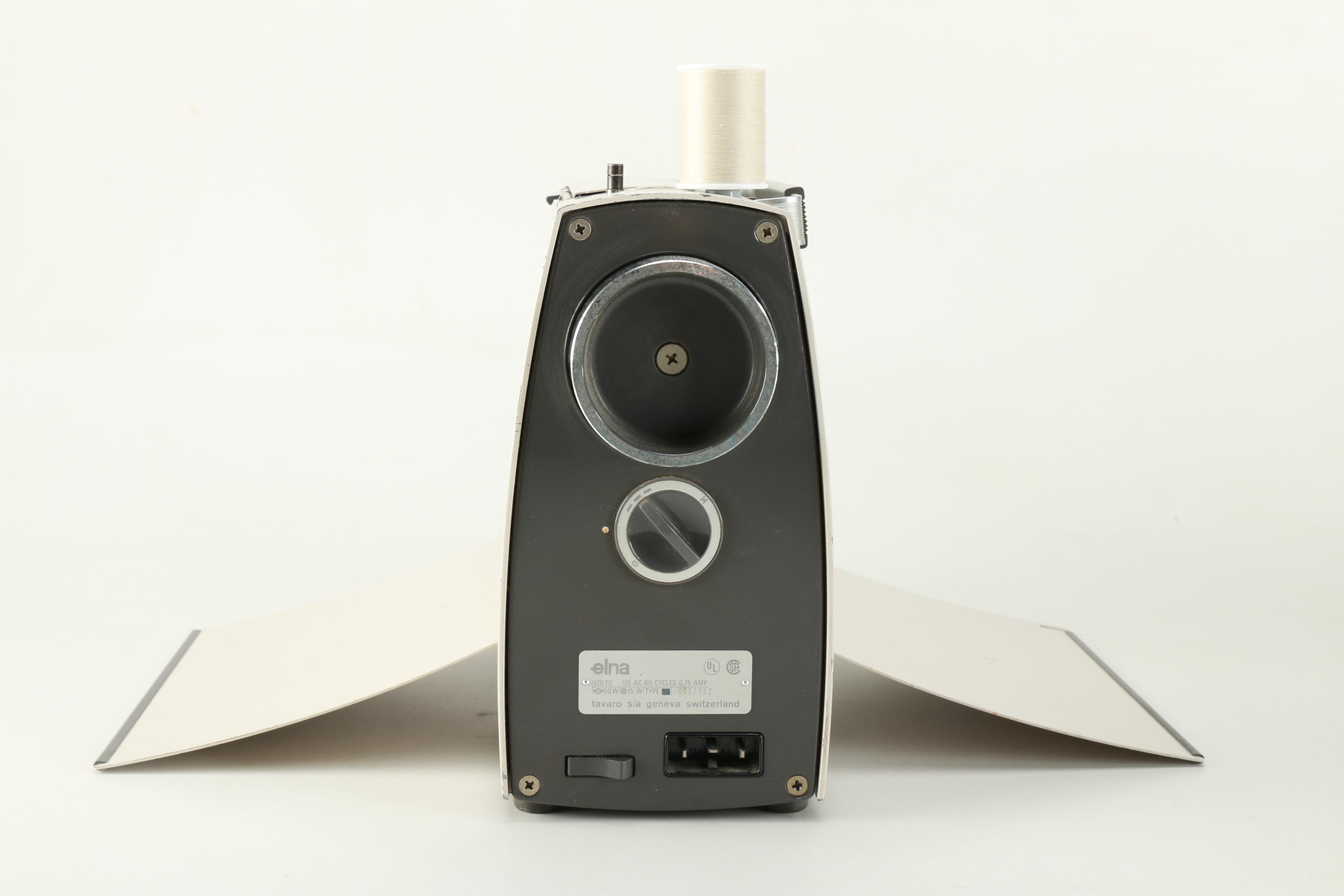 Elna "Lotus SP' Sewing Machine and Accordion Case Filled with Sewing Supplies