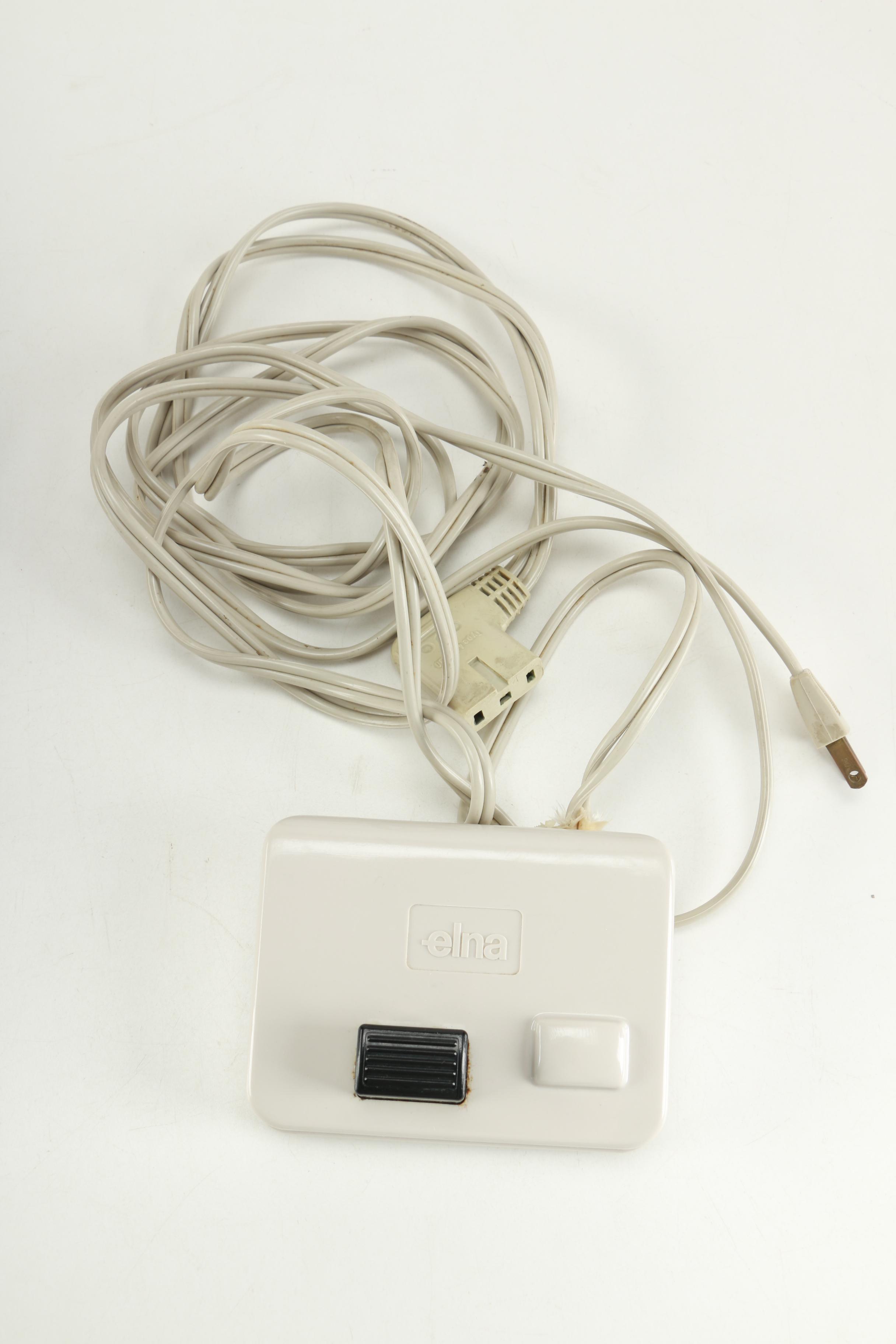 Elna "Lotus SP' Sewing Machine and Accordion Case Filled with Sewing Supplies