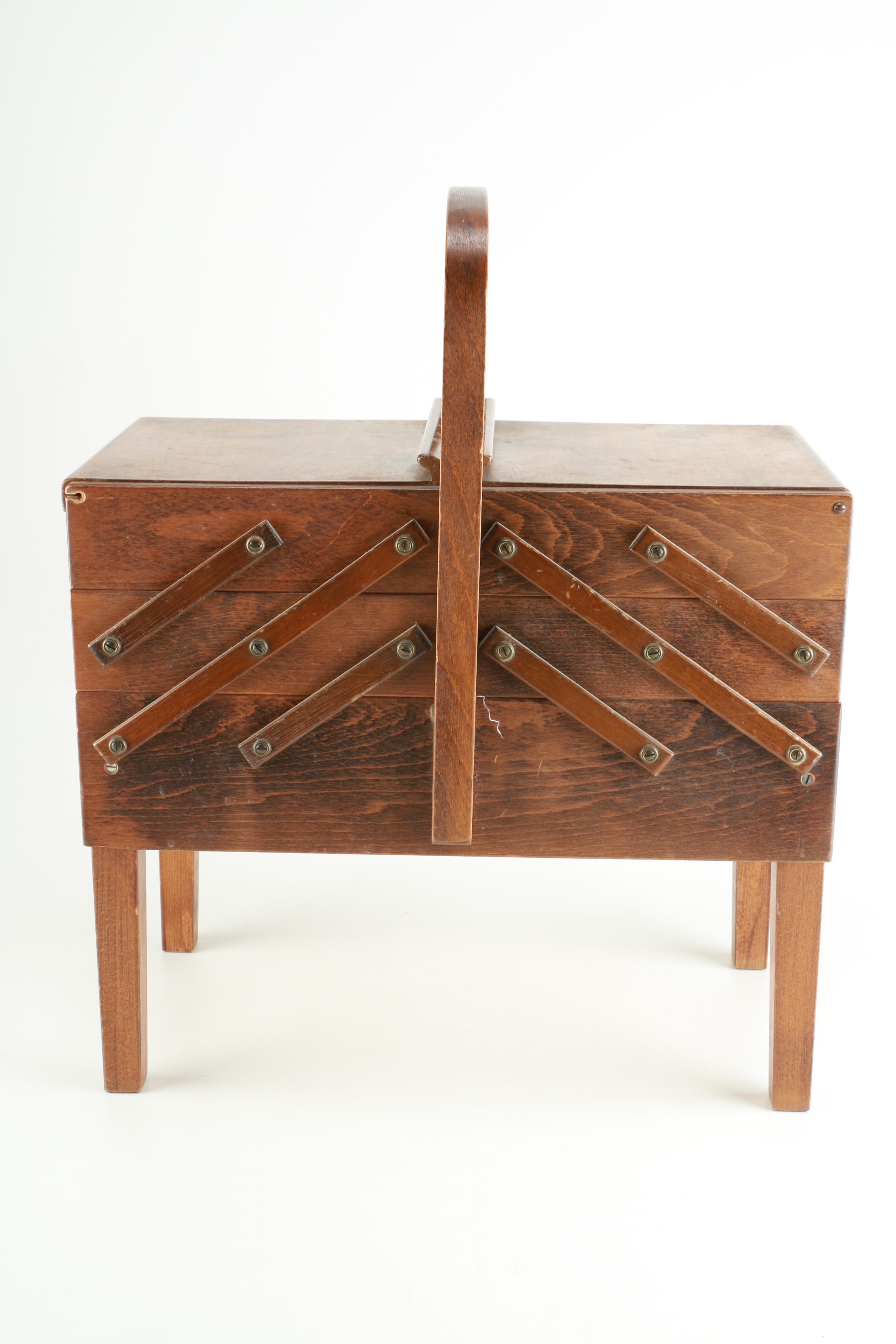 Elna "Lotus SP' Sewing Machine and Accordion Case Filled with Sewing Supplies