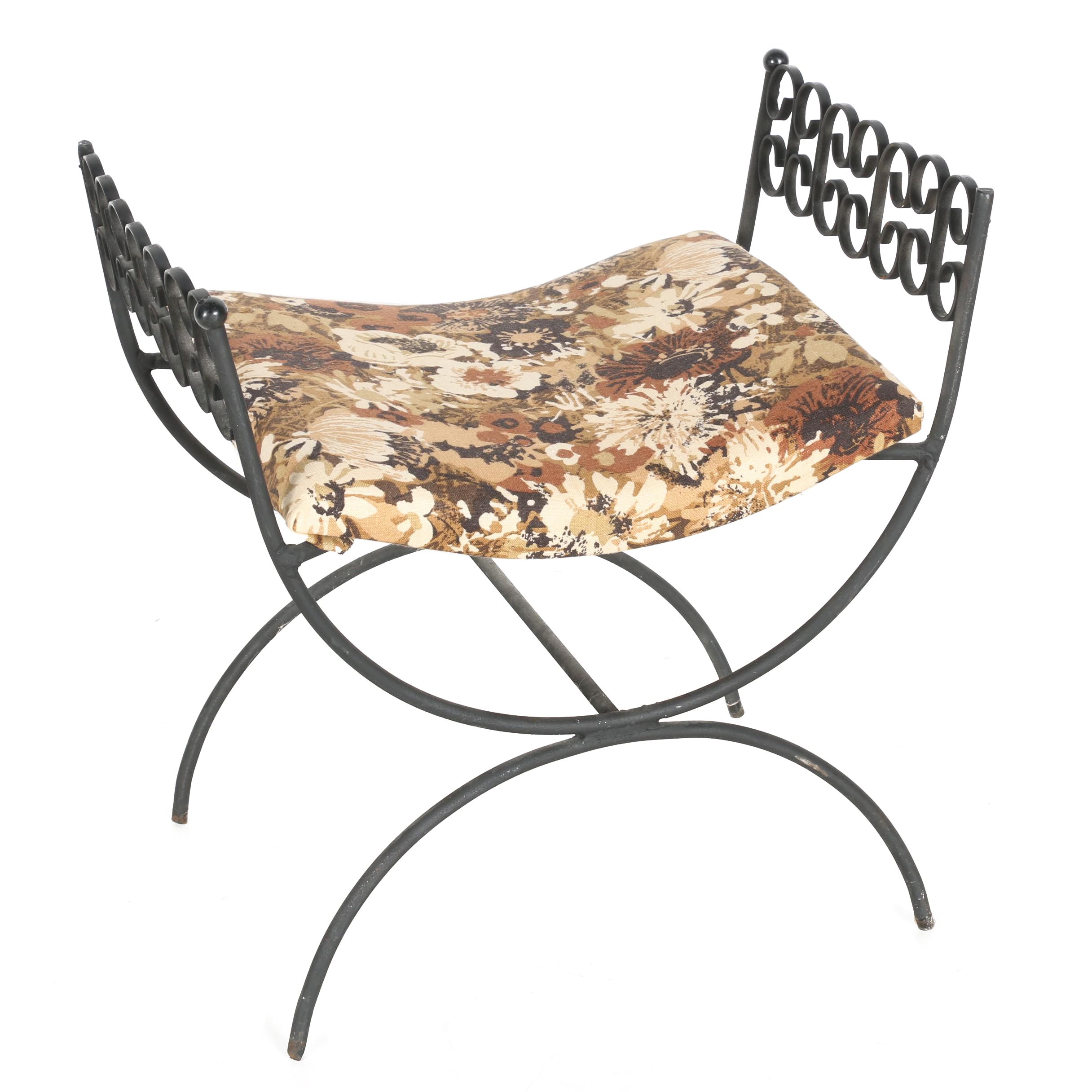 Arthur Umanoff Mid-Century Wrought Iron Bench With a Cushion