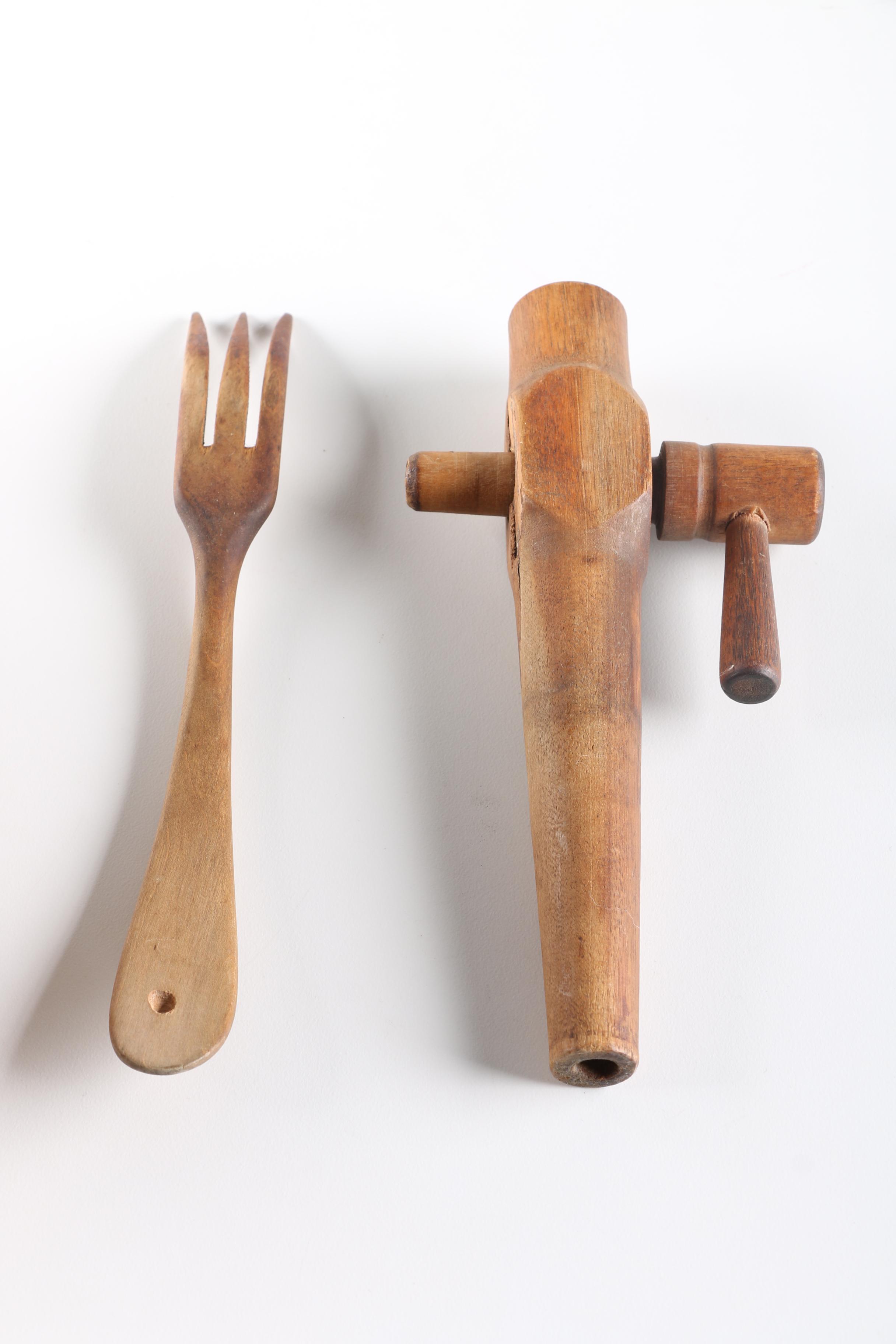 Collection of Kitchenware With Ceramic Cruets and Vintage Ice Crusher