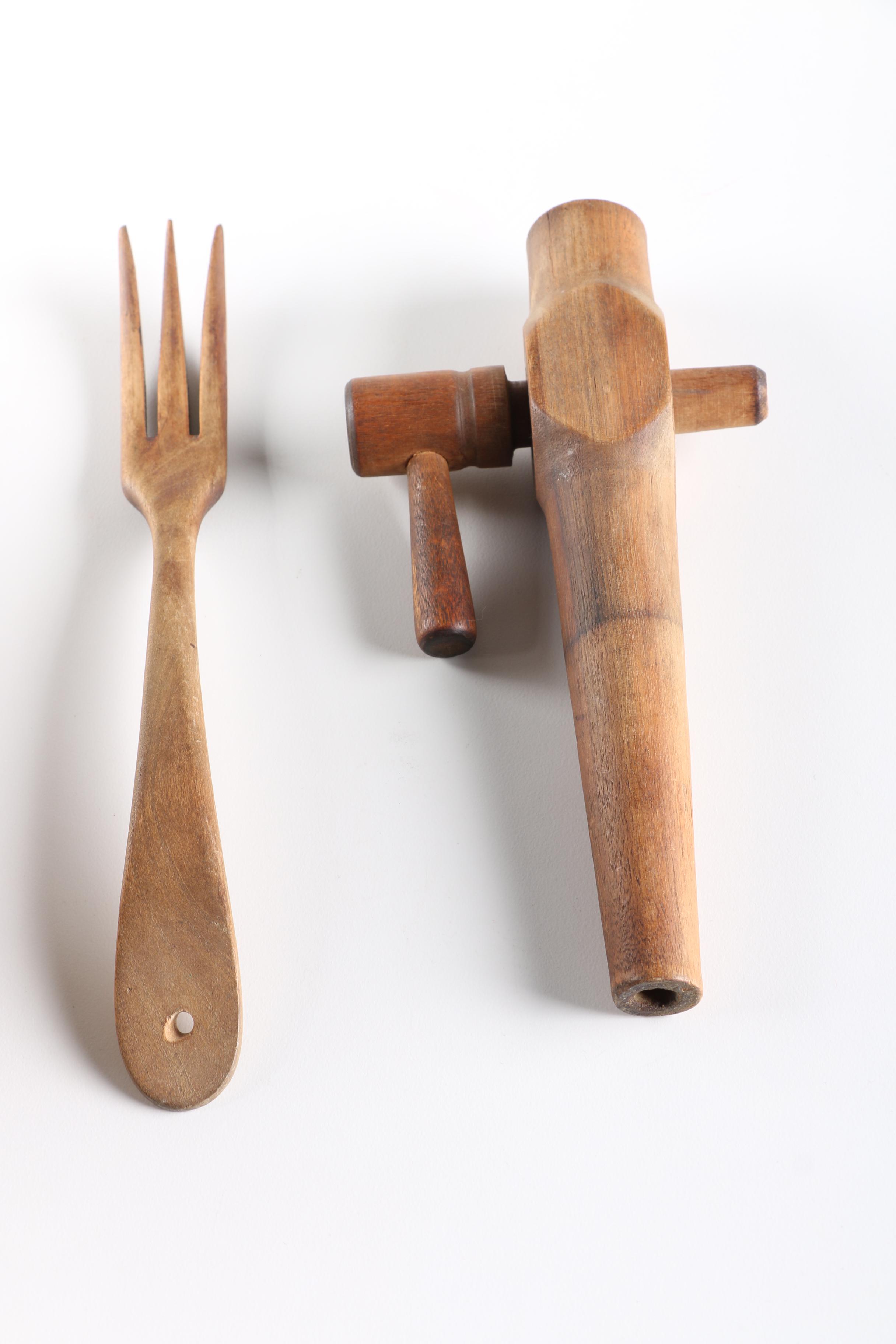 Collection of Kitchenware With Ceramic Cruets and Vintage Ice Crusher