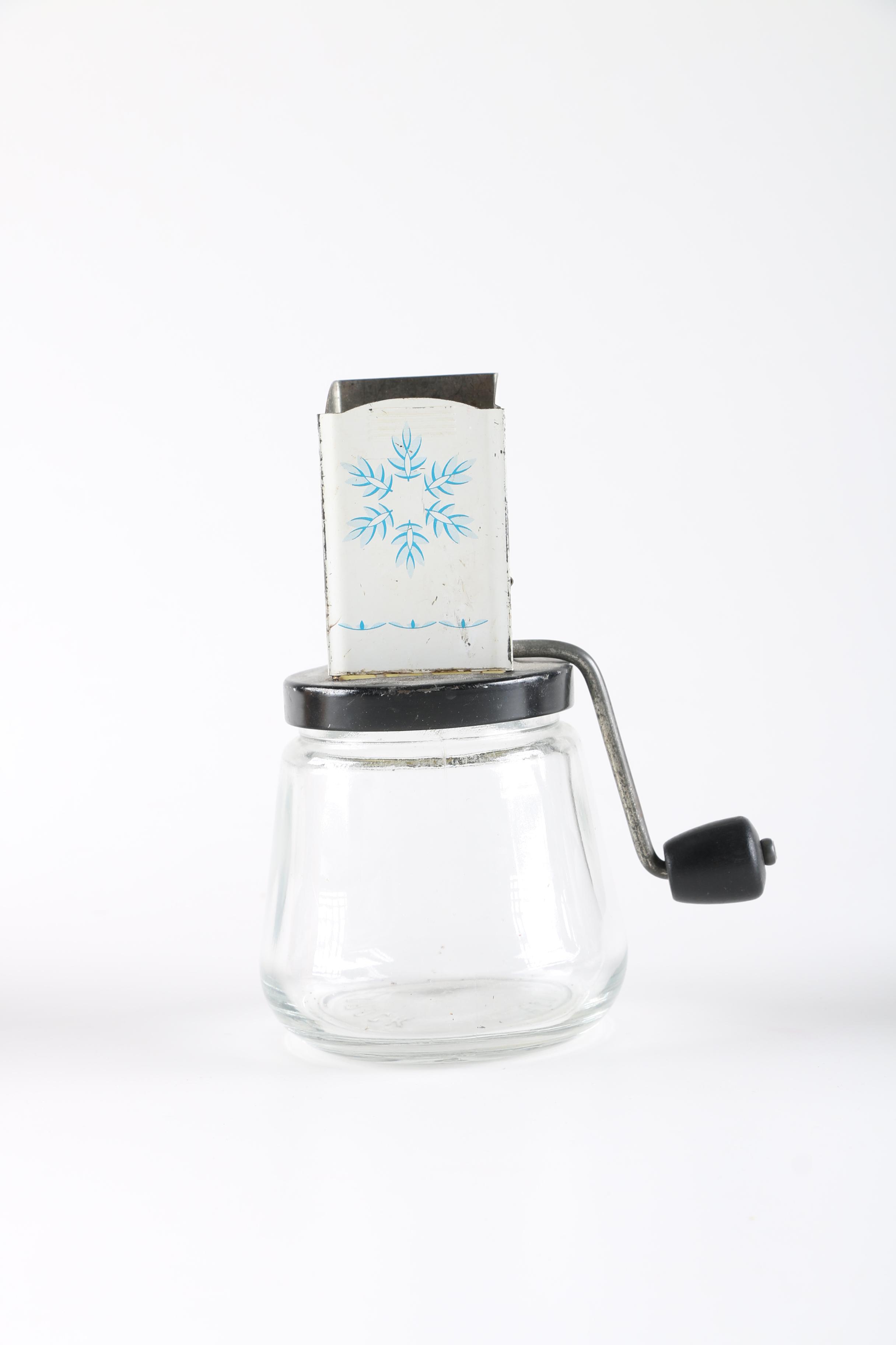 Collection of Kitchenware With Ceramic Cruets and Vintage Ice Crusher