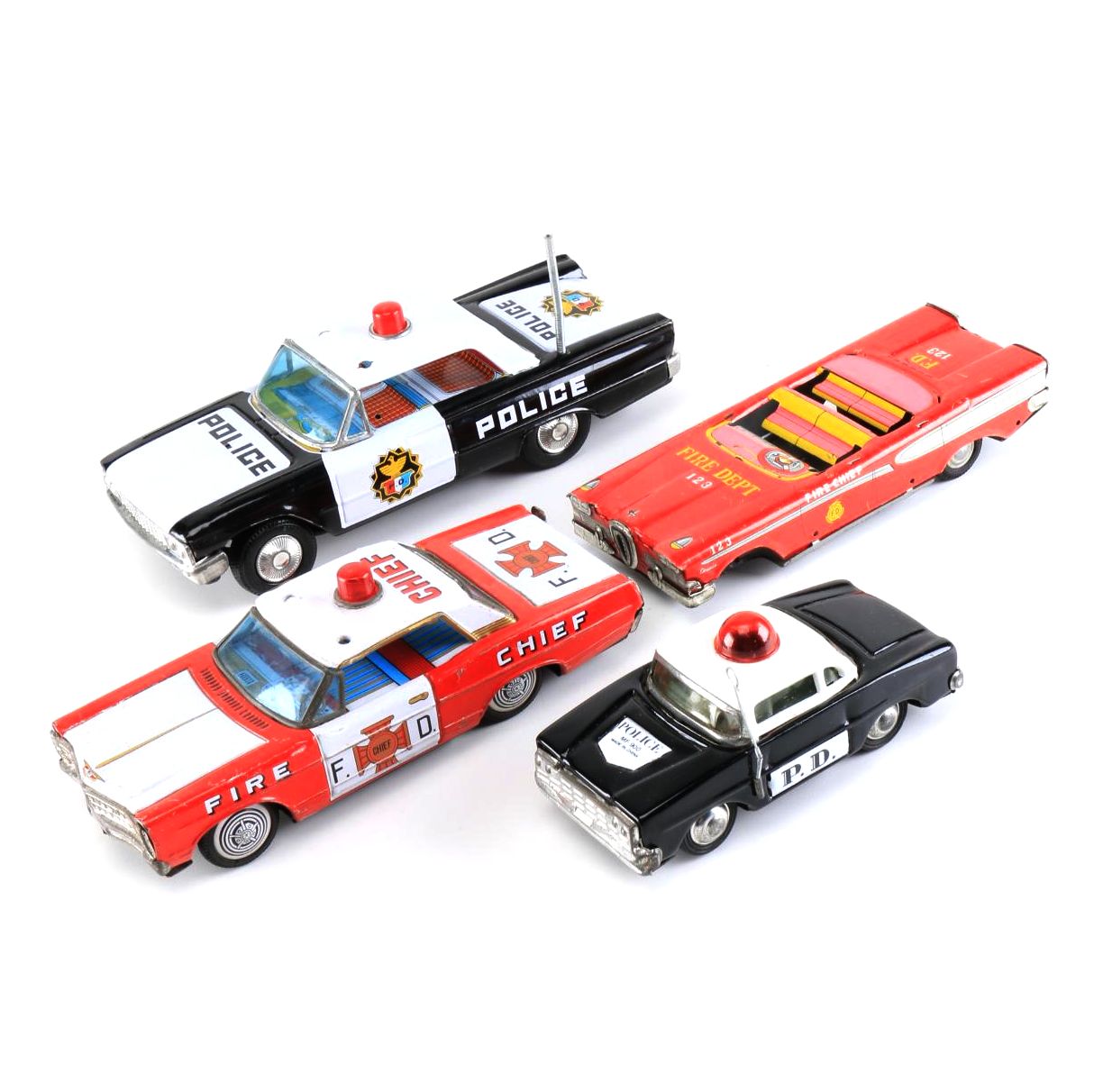 Tin Toy Police and Fire Vehicles