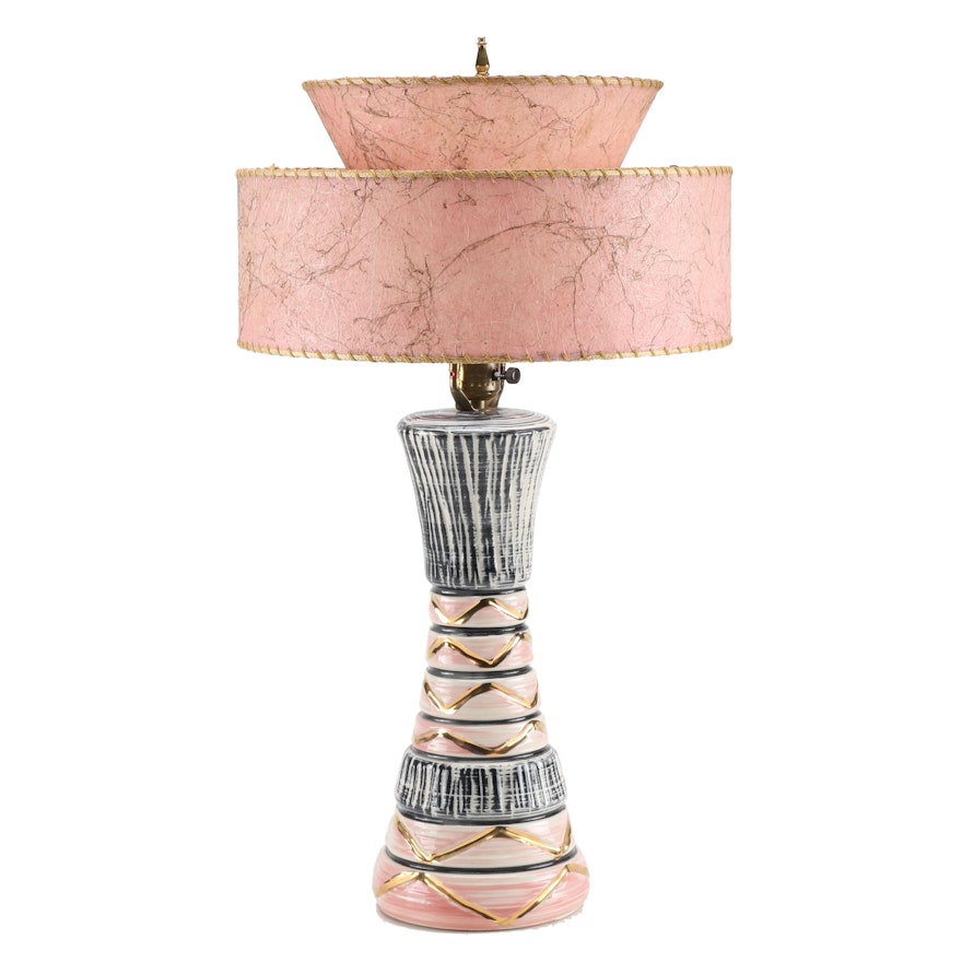1950s Ceramic Table Lamp With a Fiberglass Lamp Shade
