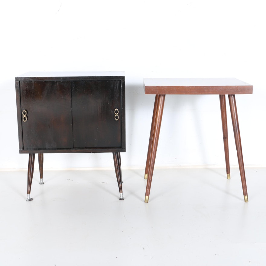 Mid Century Modern Style End Table and Lu Van Inc Records Cabinet