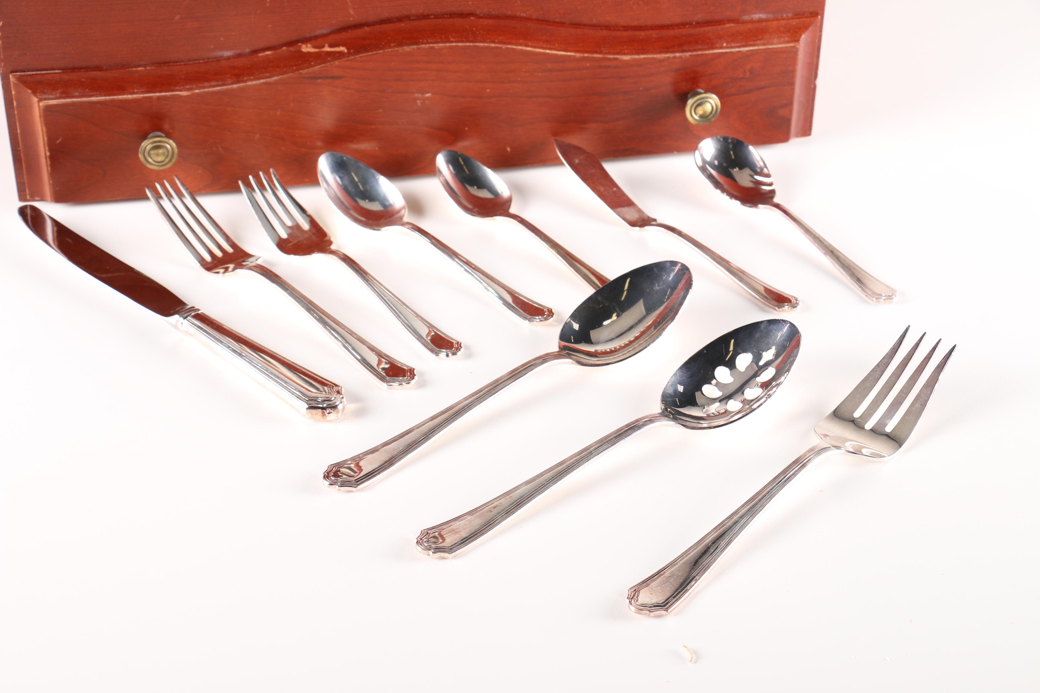 Gorham "Washington Irving" Silver Plate Flatware Set For Twelve