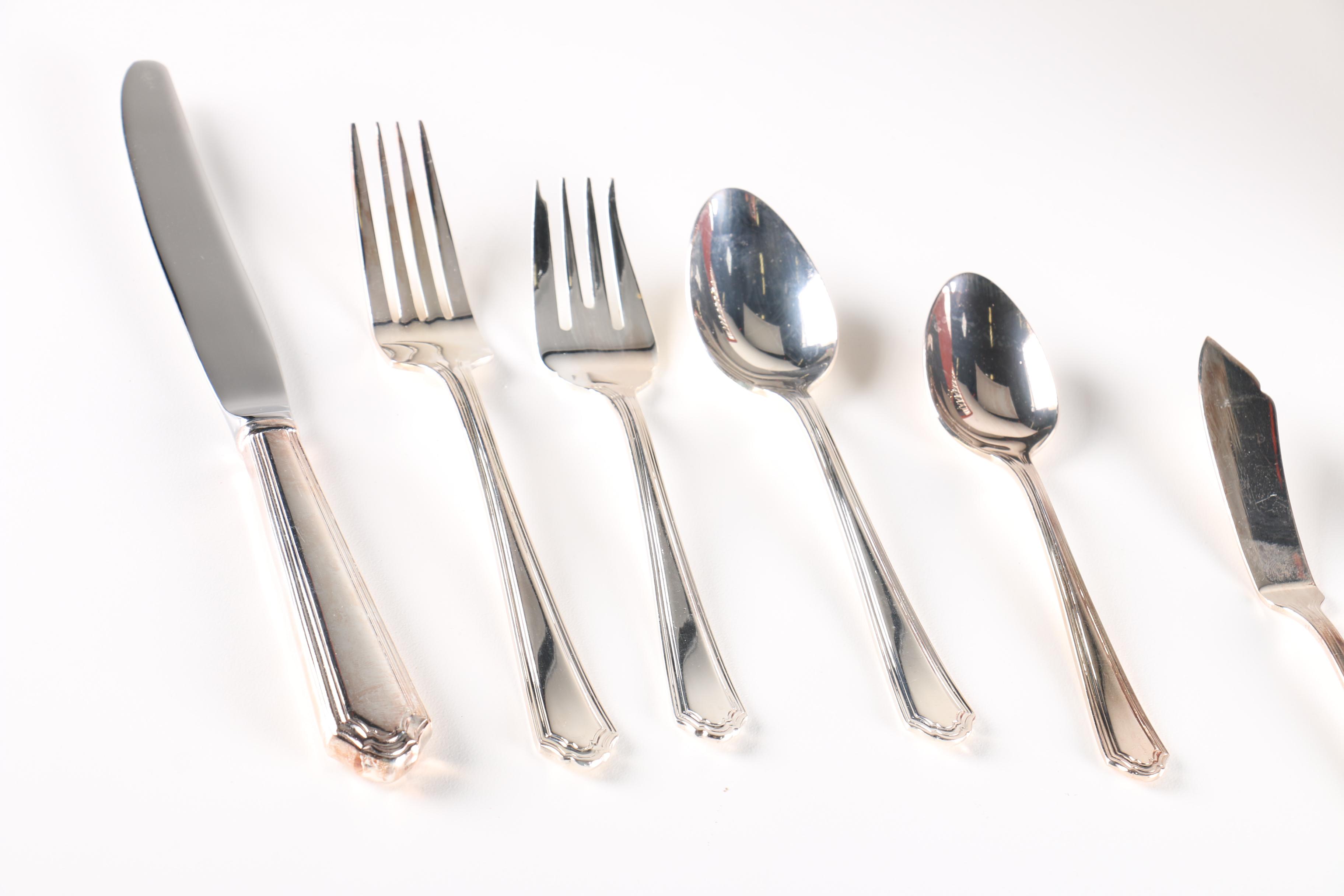 Gorham "Washington Irving" Silver Plate Flatware Set For Twelve