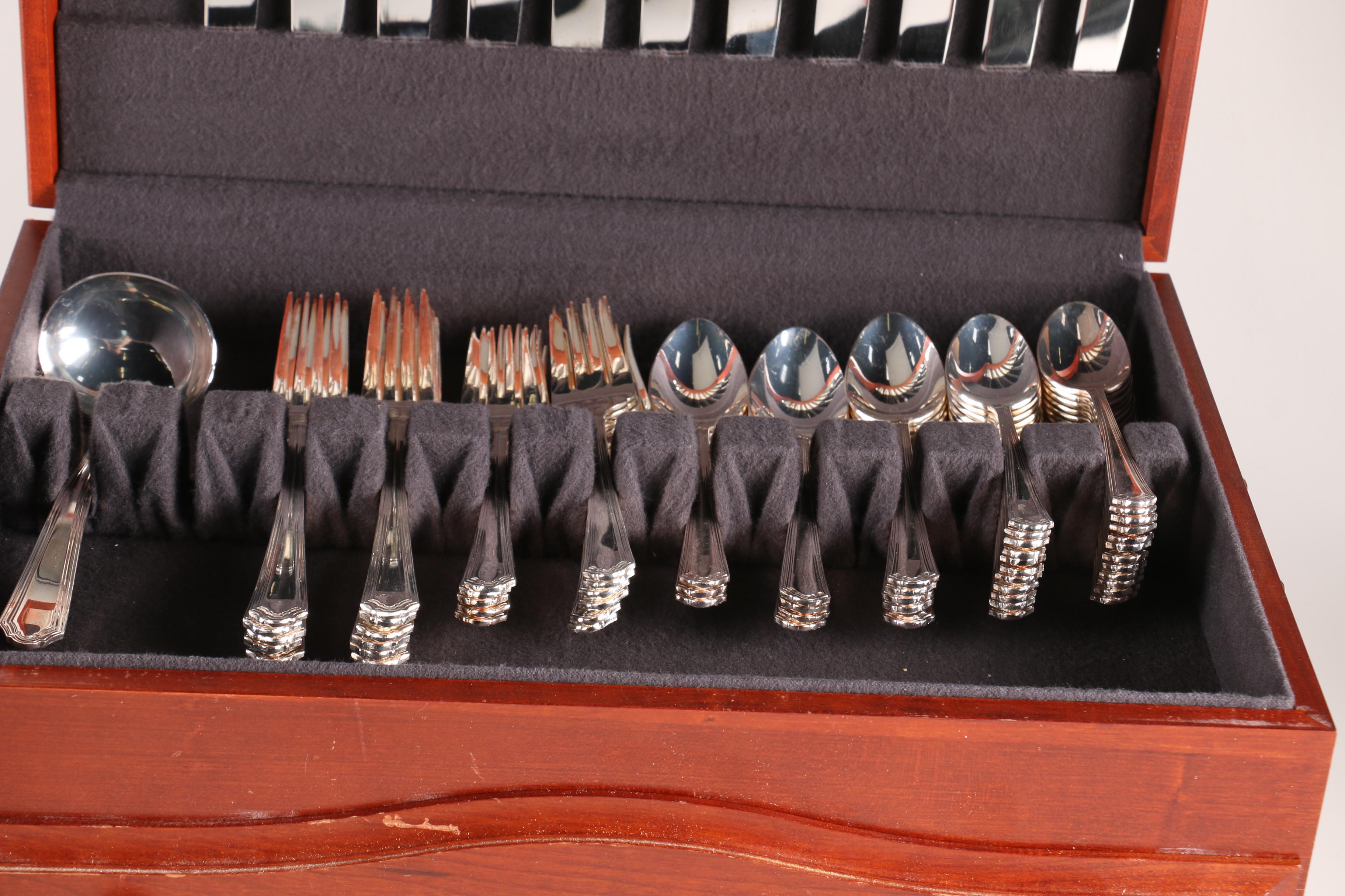 Gorham "Washington Irving" Silver Plate Flatware Set For Twelve