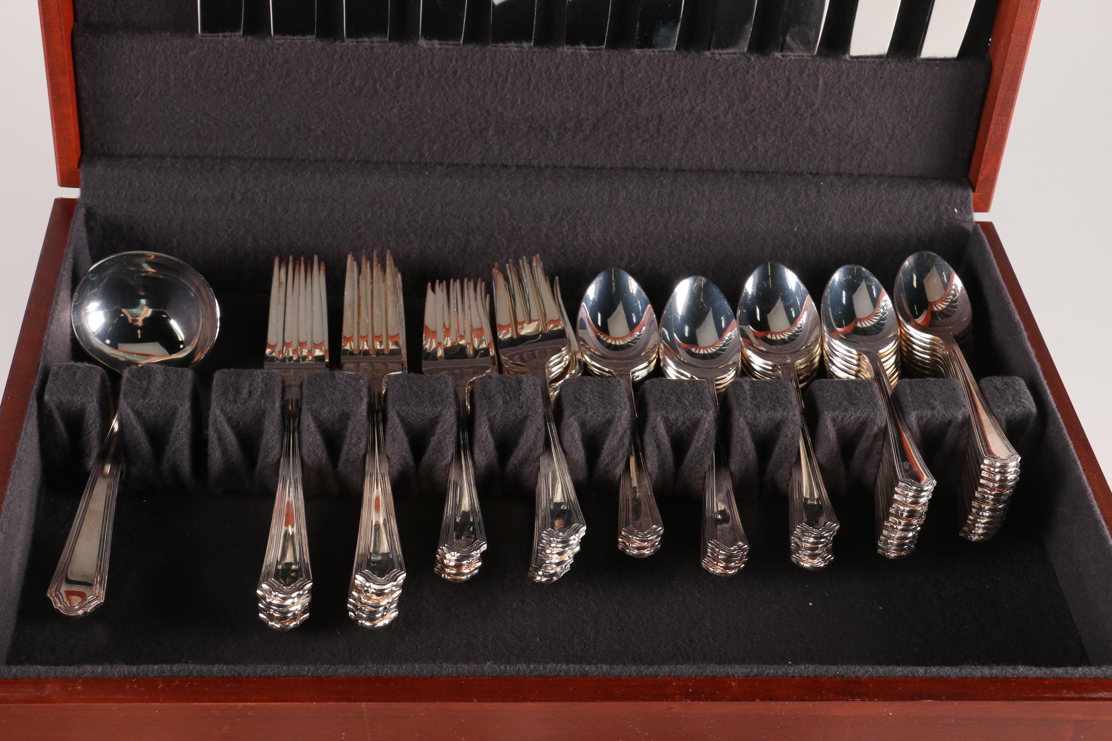 Gorham "Washington Irving" Silver Plate Flatware Set For Twelve