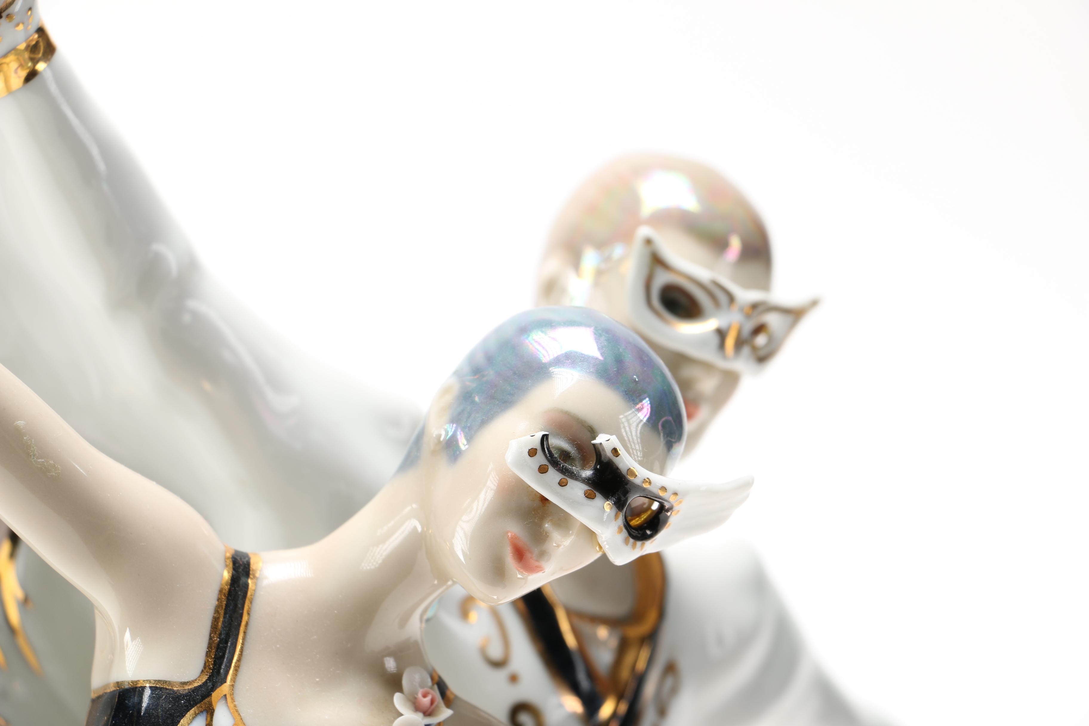 Painted Porcelain Ballet Figurine With Applied Gilt