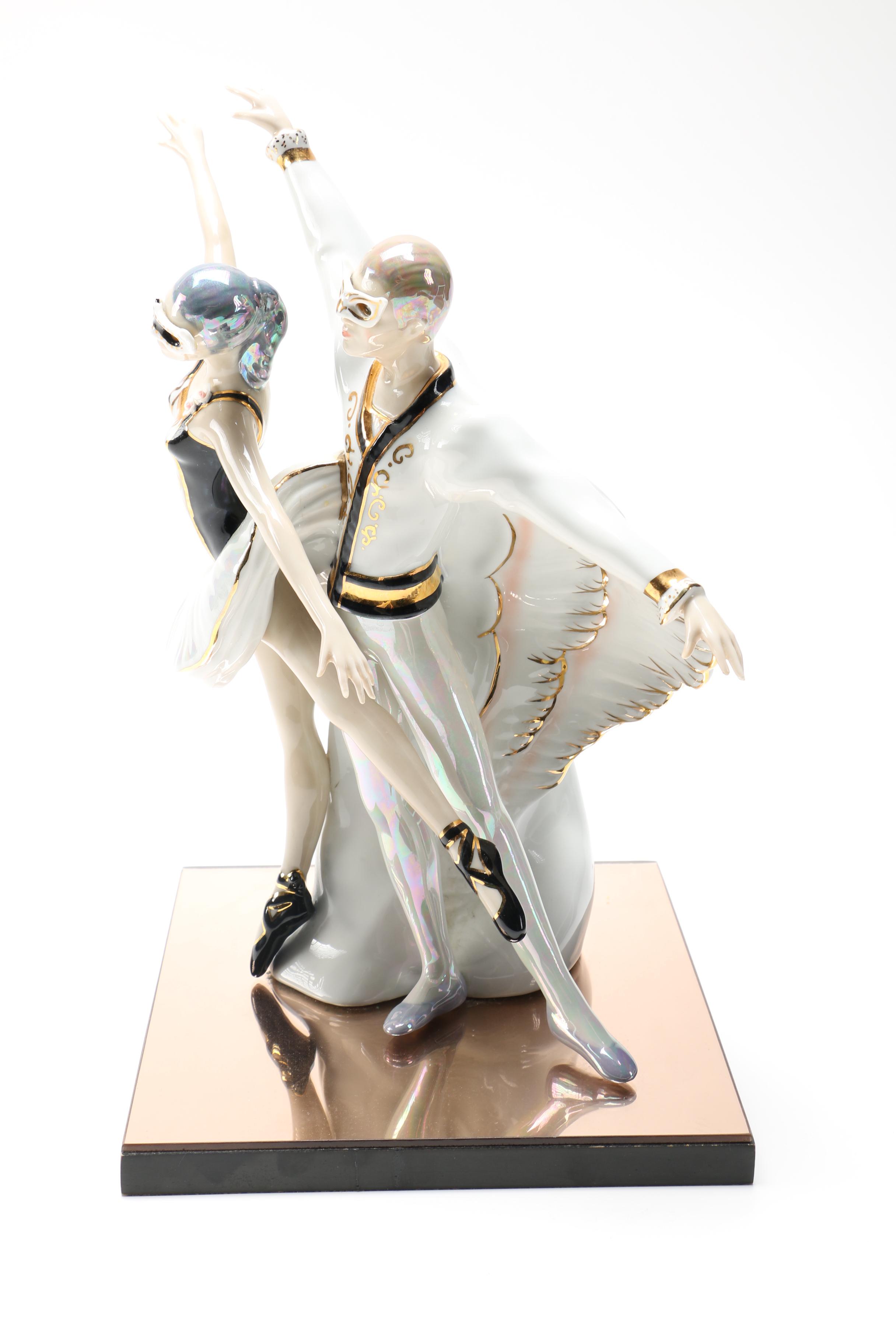 Painted Porcelain Ballet Figurine With Applied Gilt