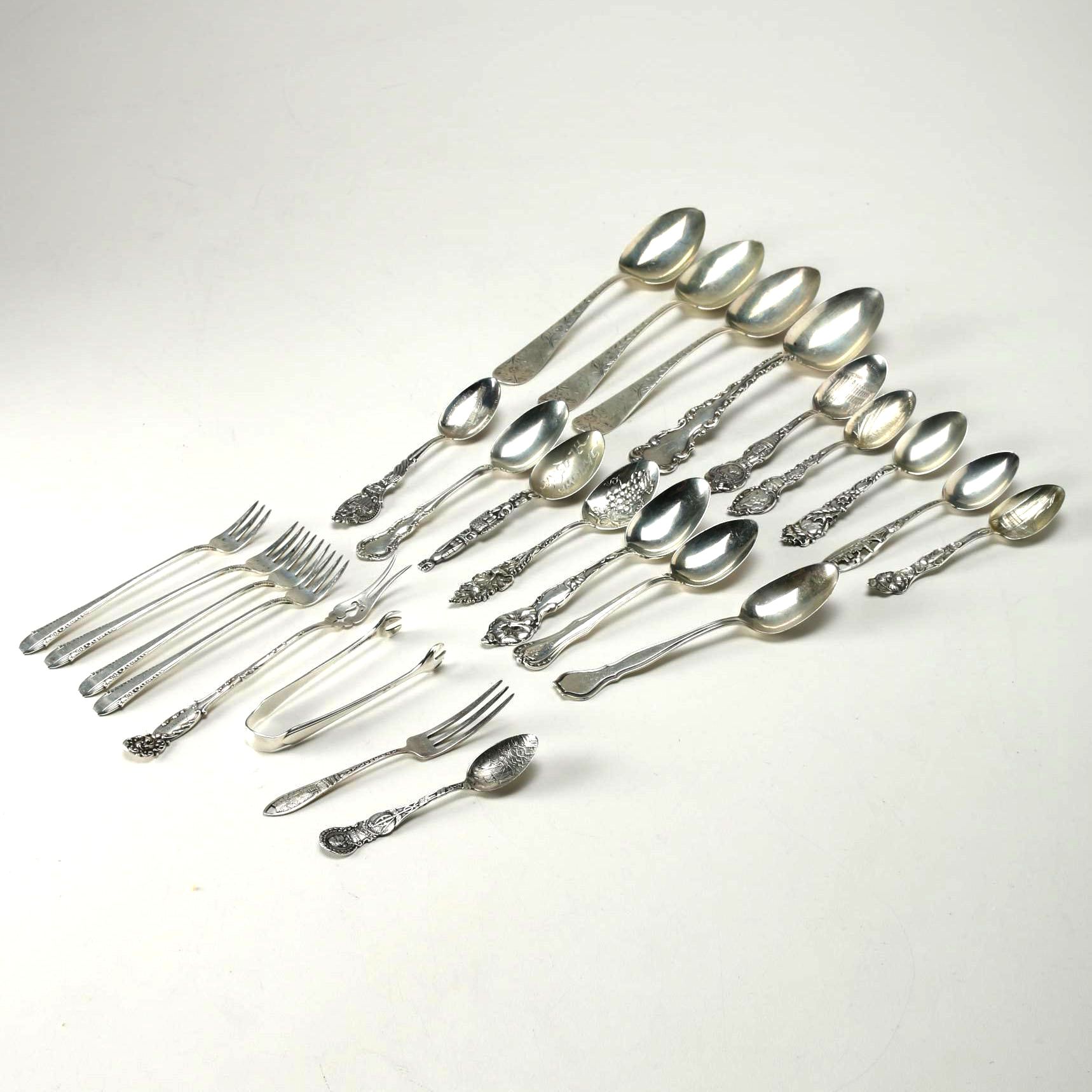 Sterling Silver Flatware Including Souvenir Spoons