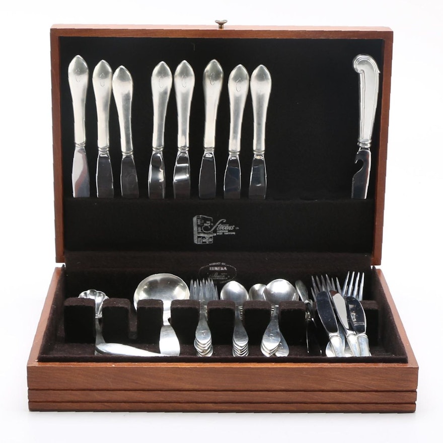 Dominick and Haff "Broad Antique" Sterling Silver Flatware Set With Presentation Case