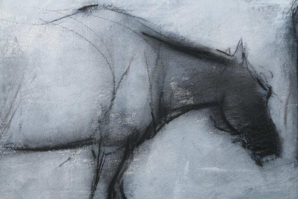 2005 Milenko Katic Original Mixed Media Drawing of Horses