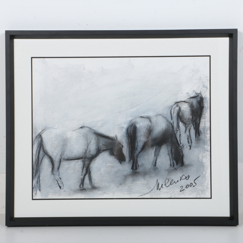 2005 Milenko Katic Original Mixed Media Drawing of Horses