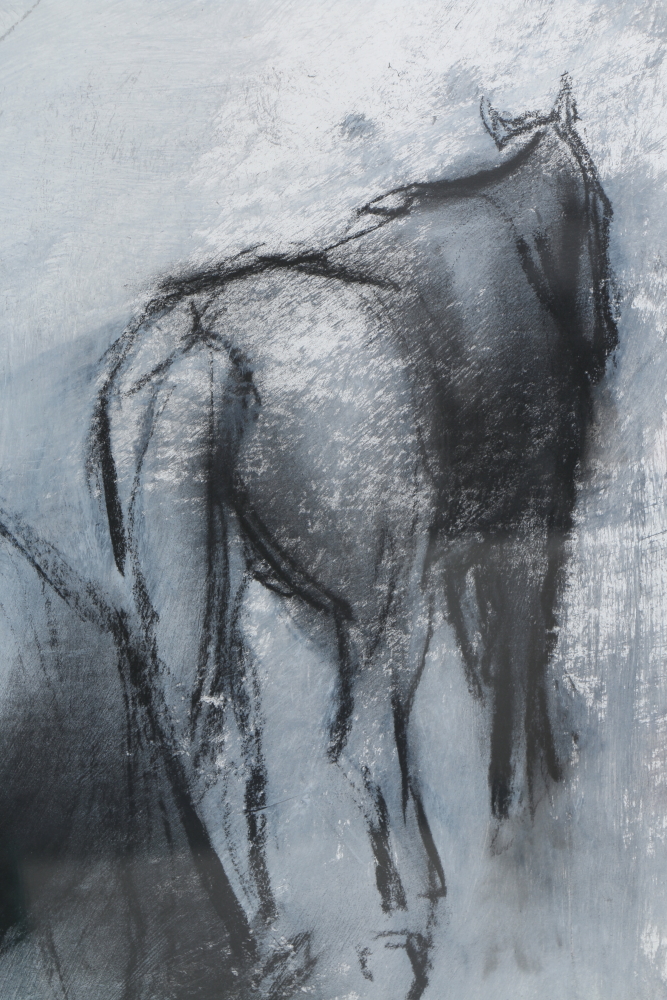 2005 Milenko Katic Original Mixed Media Drawing of Horses