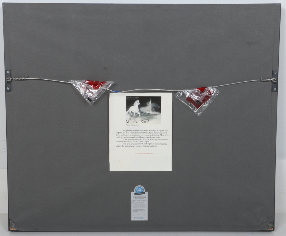 2005 Milenko Katic Original Mixed Media Drawing of Horses