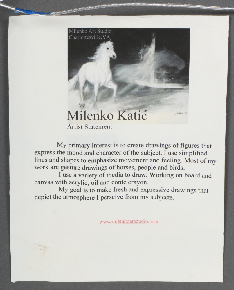 2005 Milenko Katic Original Mixed Media Drawing of Horses
