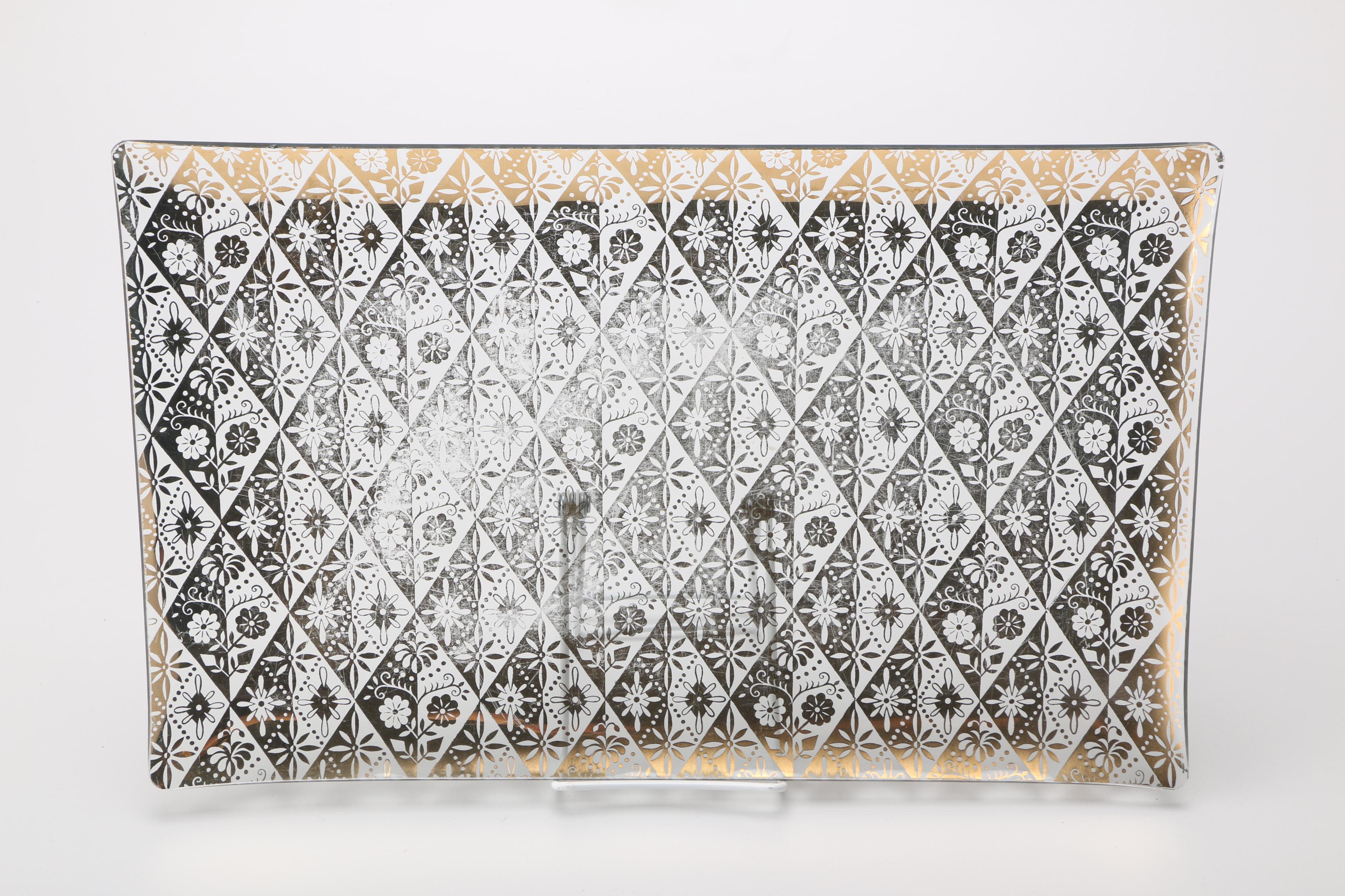 WMF "Ikora" Art Deco Silver Plate Bowl and Foiled Glass Tray