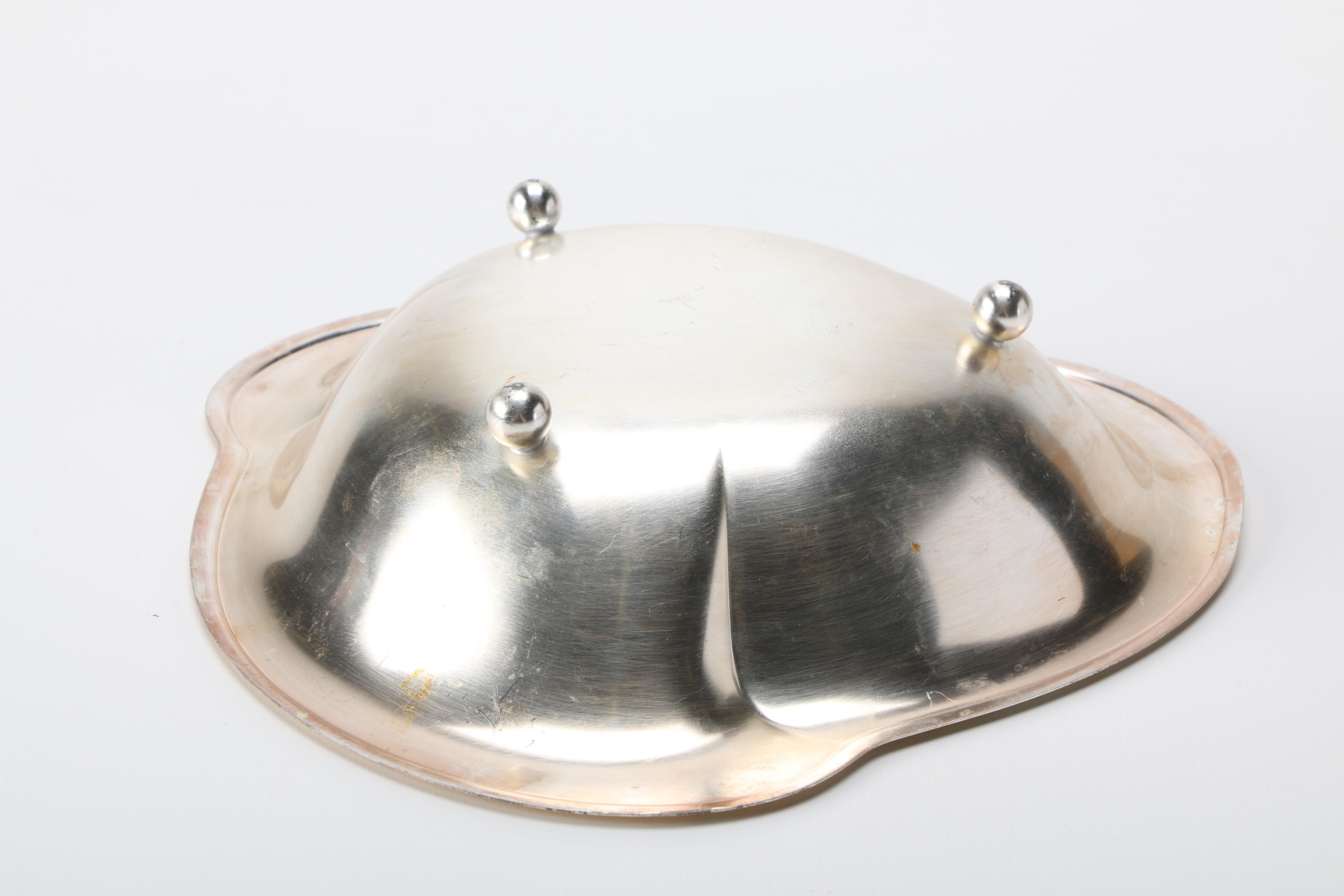 WMF "Ikora" Art Deco Silver Plate Bowl and Foiled Glass Tray