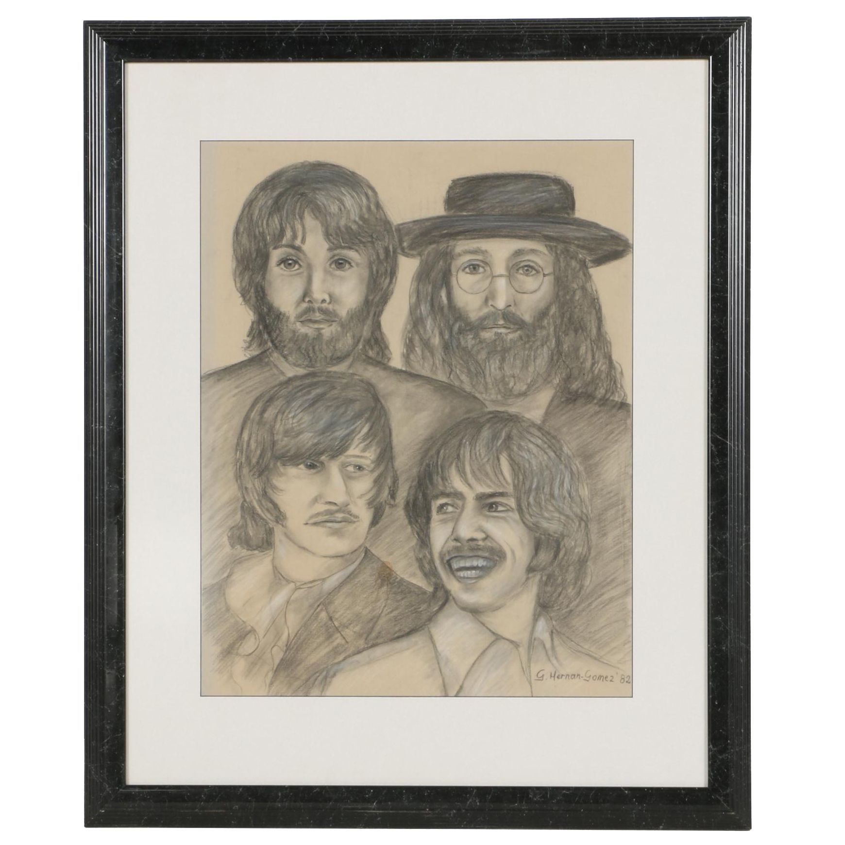 1982 G. Hernan-Gomez Original Drawing of The Beatles