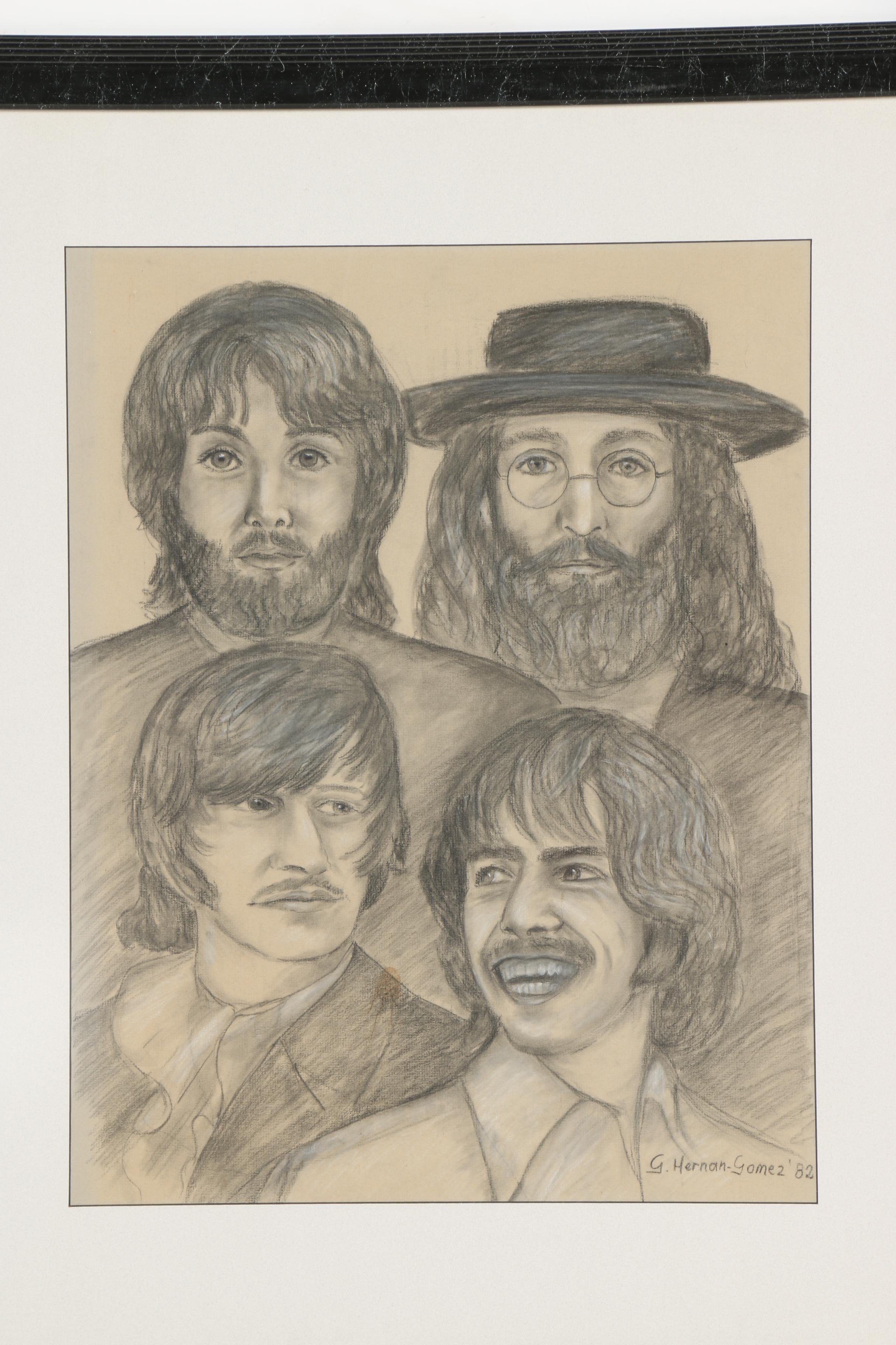 1982 G. Hernan-Gomez Original Drawing of The Beatles
