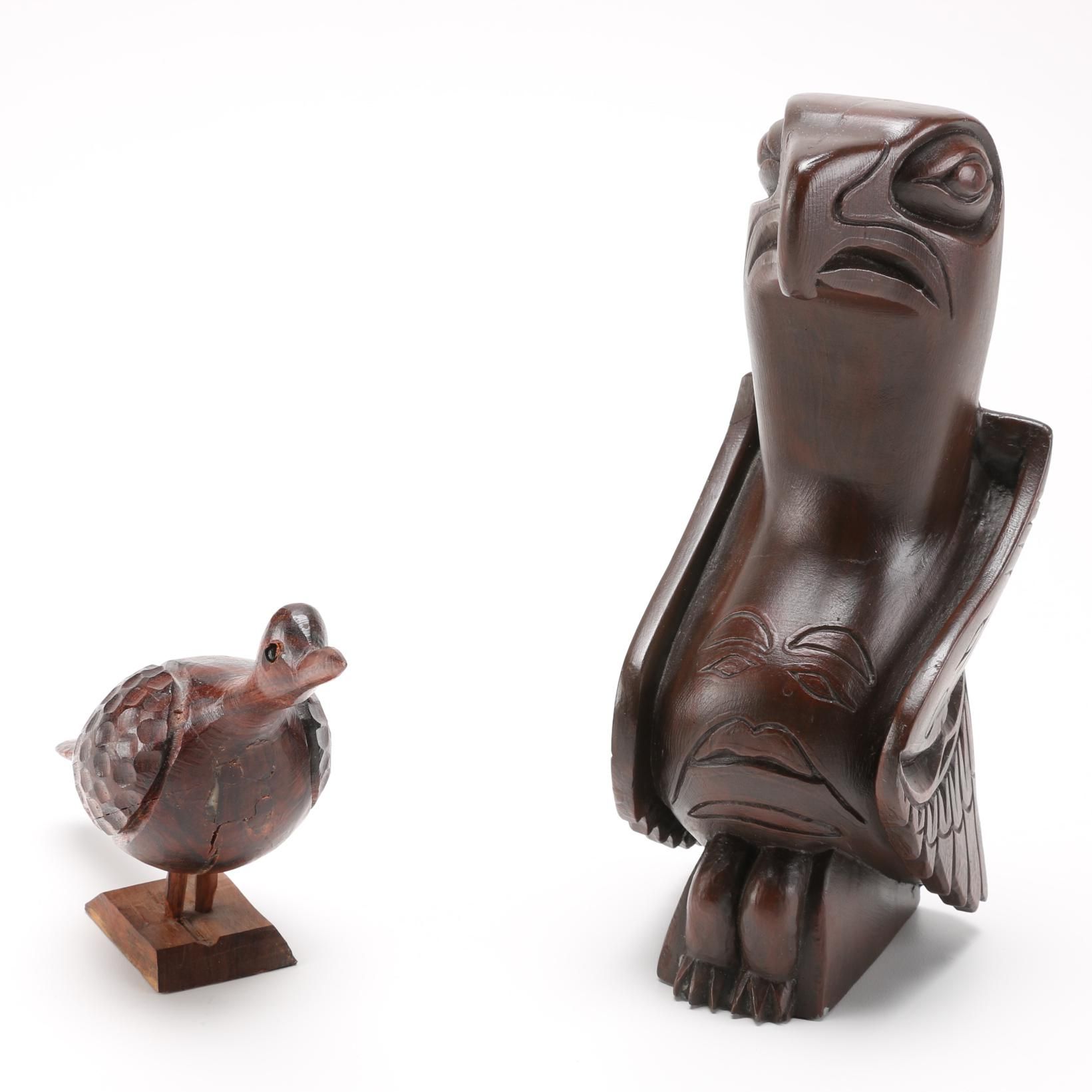 Totems by Ilata Eagle and Small Carved Bird Sculpture