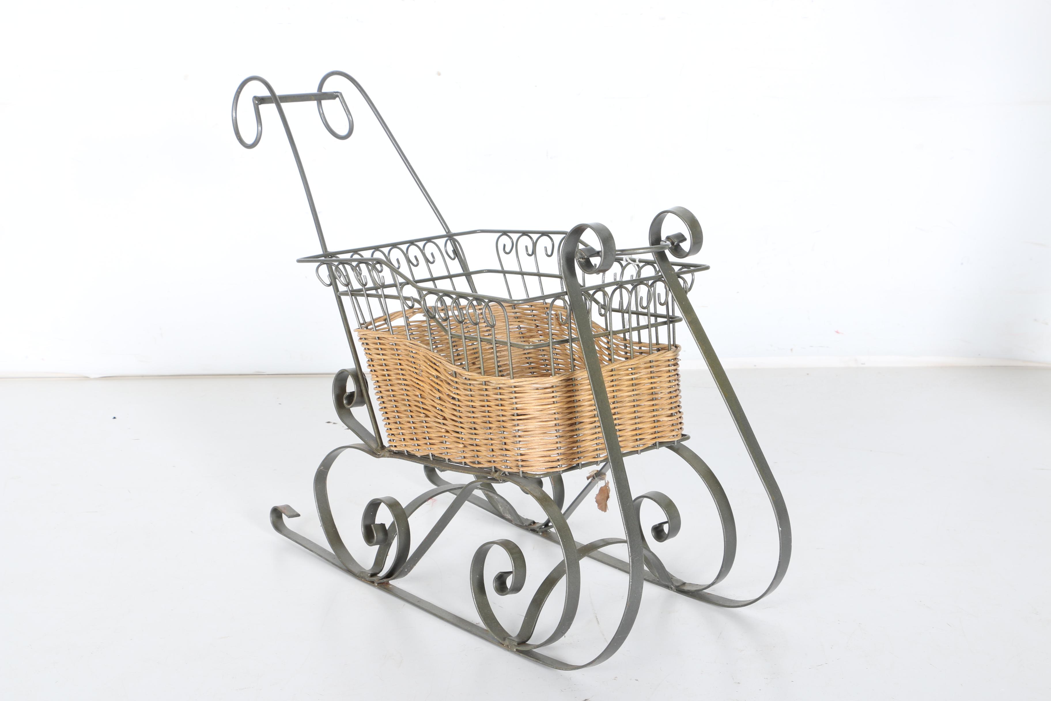 Stuffed Elves in a Wicker Sleigh