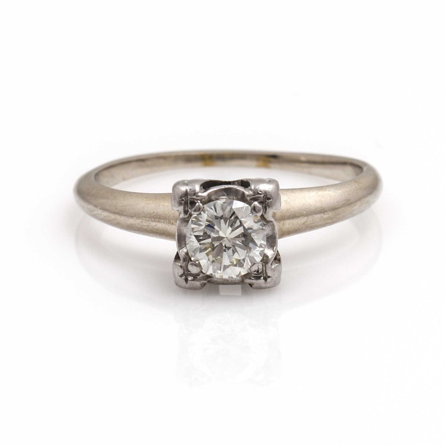 14K White Gold Diamond Solitaire Ring