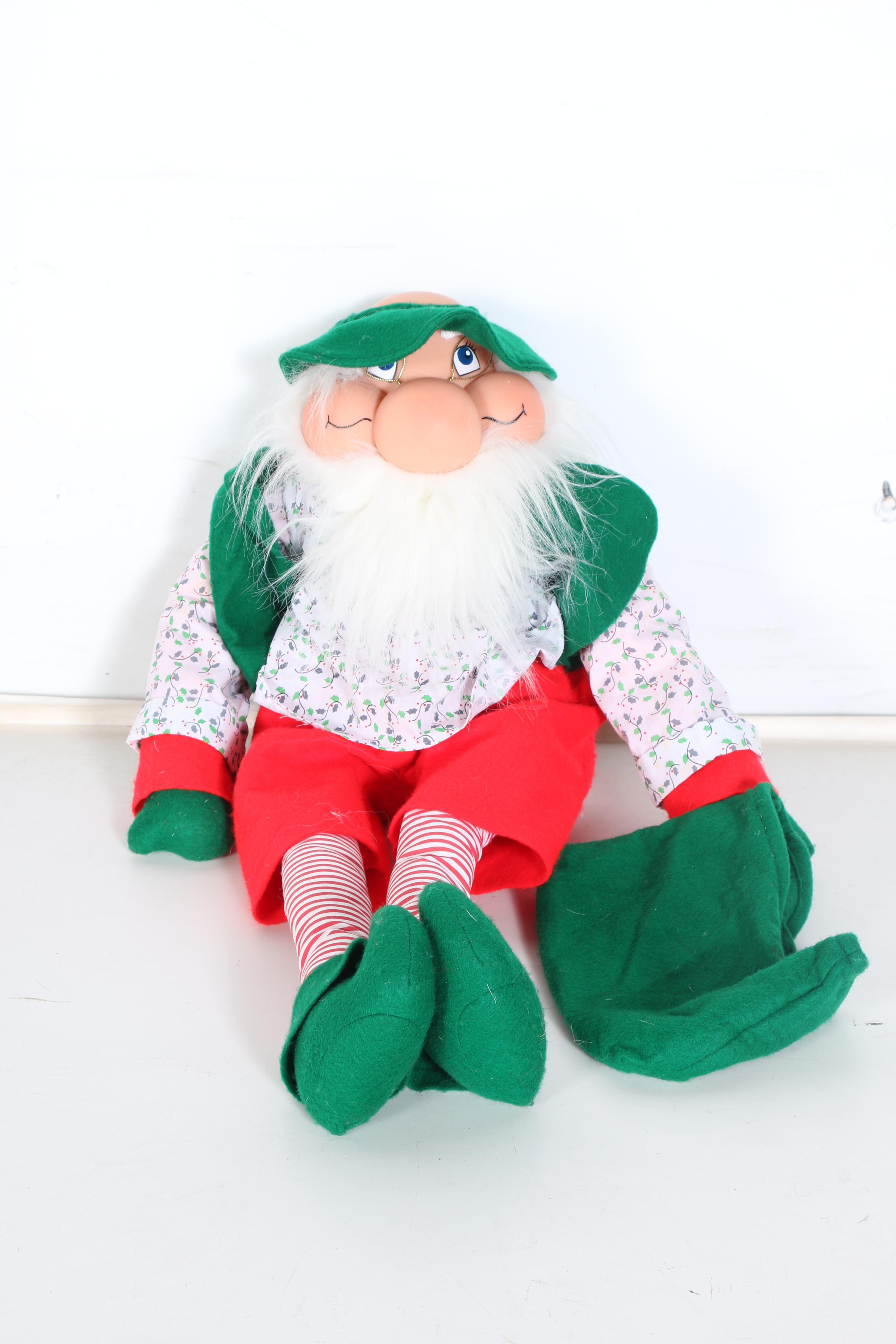 Stuffed Elves in a Wicker Sleigh