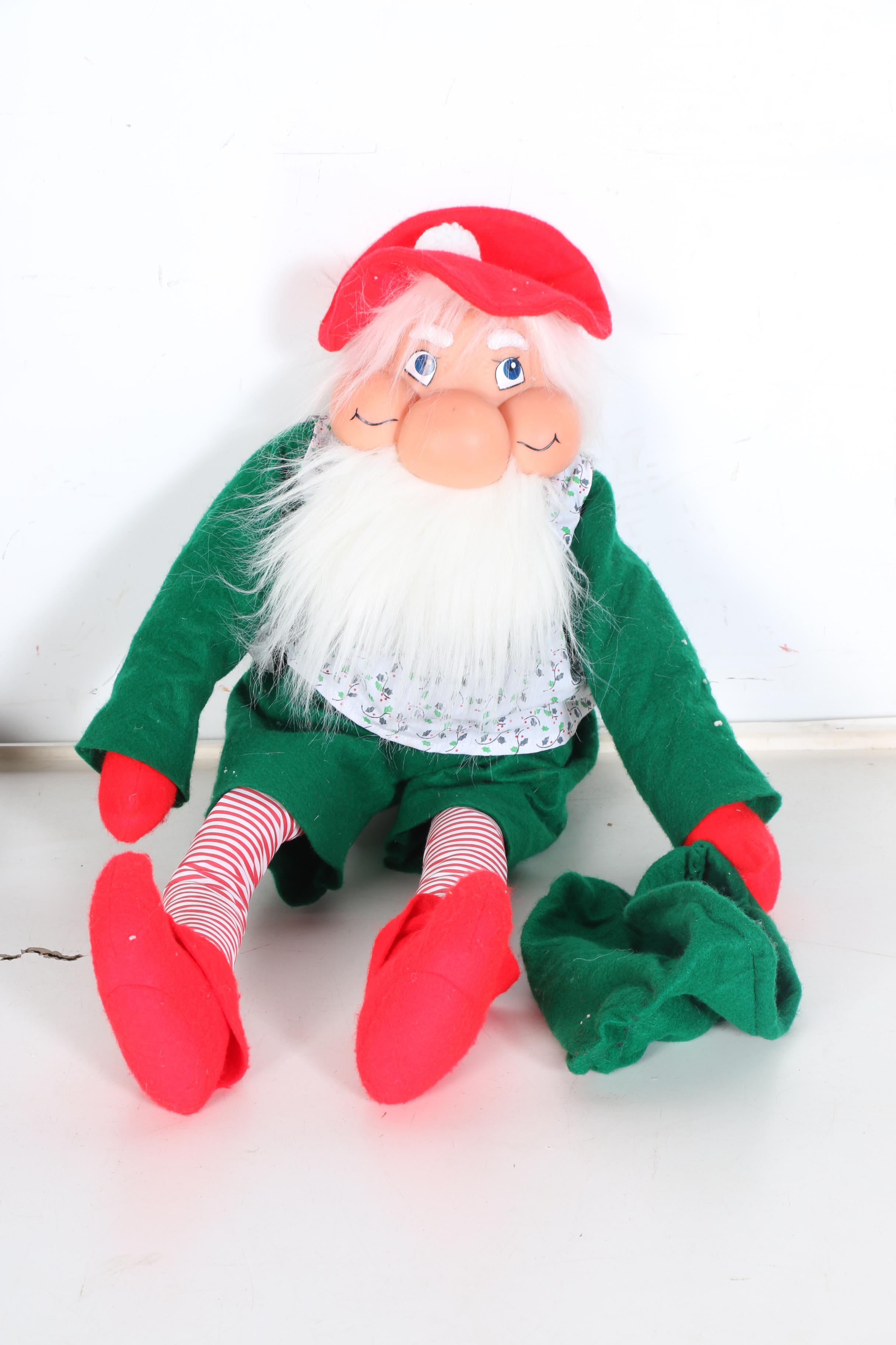 Stuffed Elves in a Wicker Sleigh