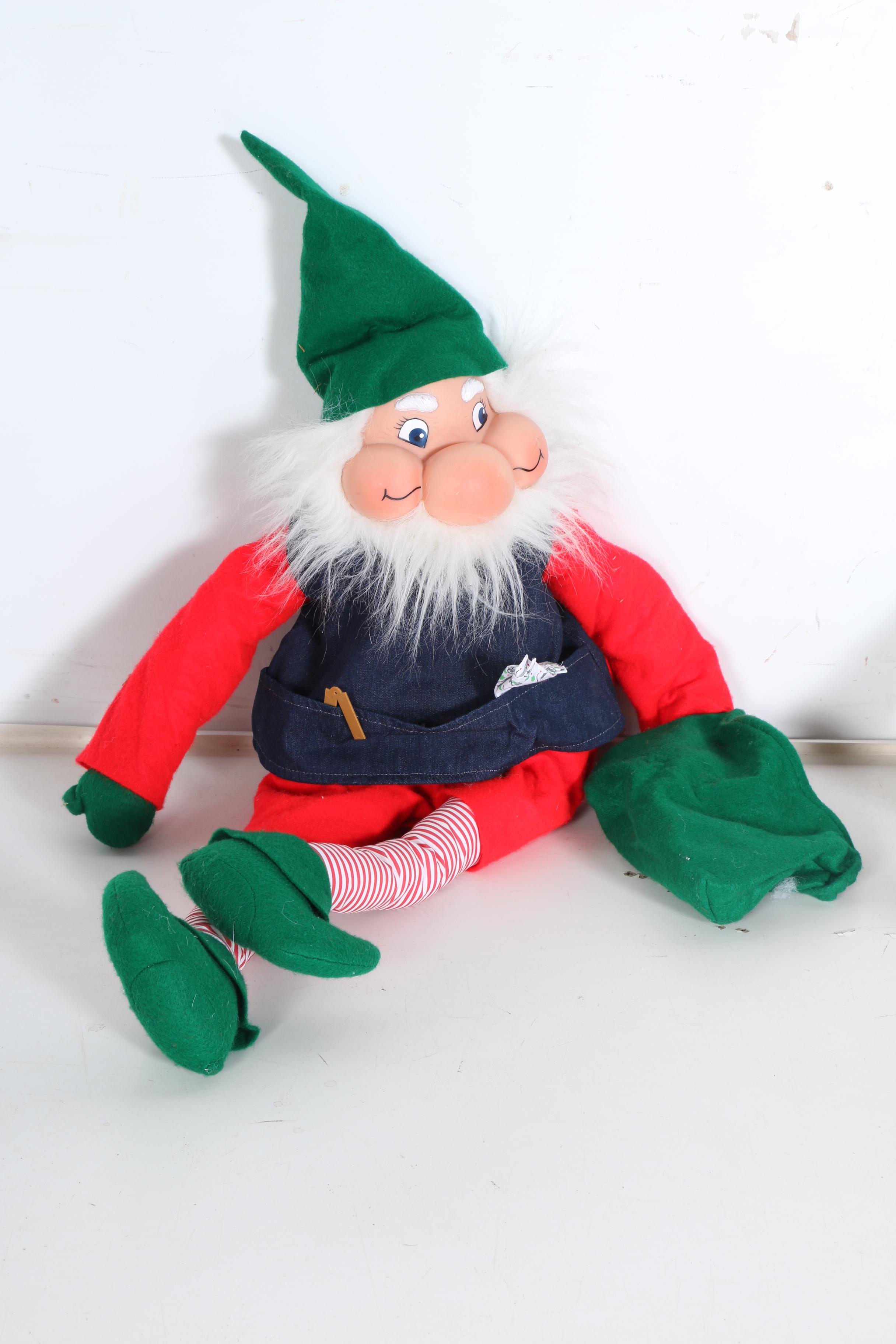 Stuffed Elves in a Wicker Sleigh