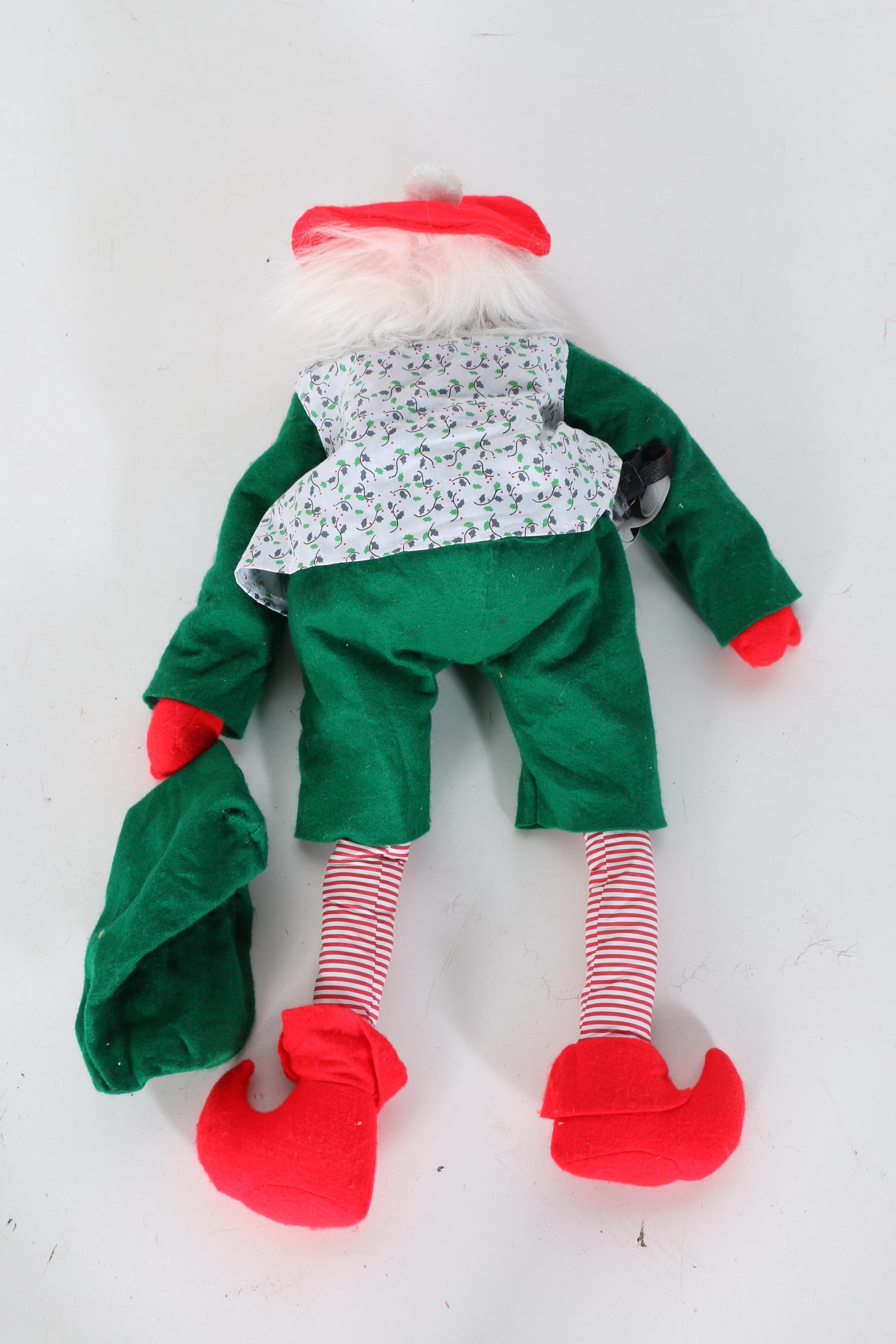 Stuffed Elves in a Wicker Sleigh