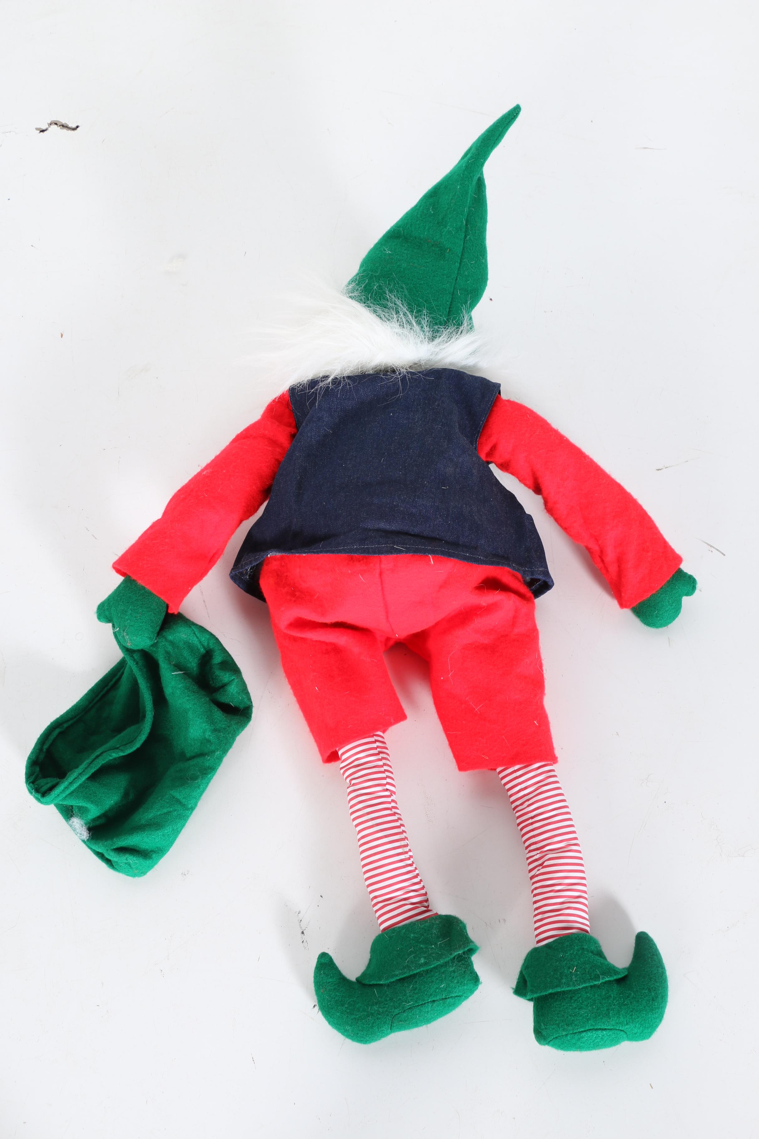 Stuffed Elves in a Wicker Sleigh