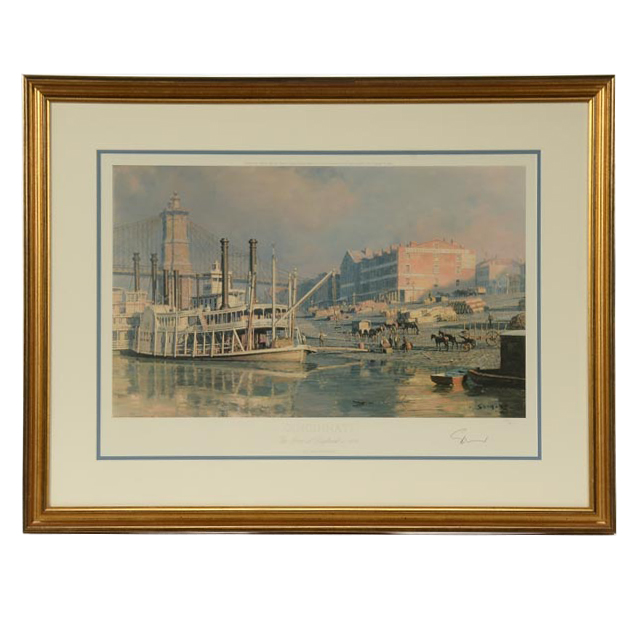John Stobart Signed Limited Edition Offset Lithograph "Cincinnati, The Levee at Daybreak, c. 1884"