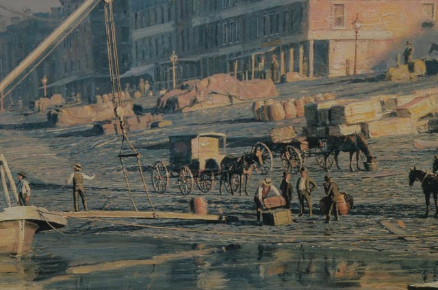 John Stobart Signed Limited Edition Offset Lithograph "Cincinnati, The Levee at Daybreak, c. 1884"