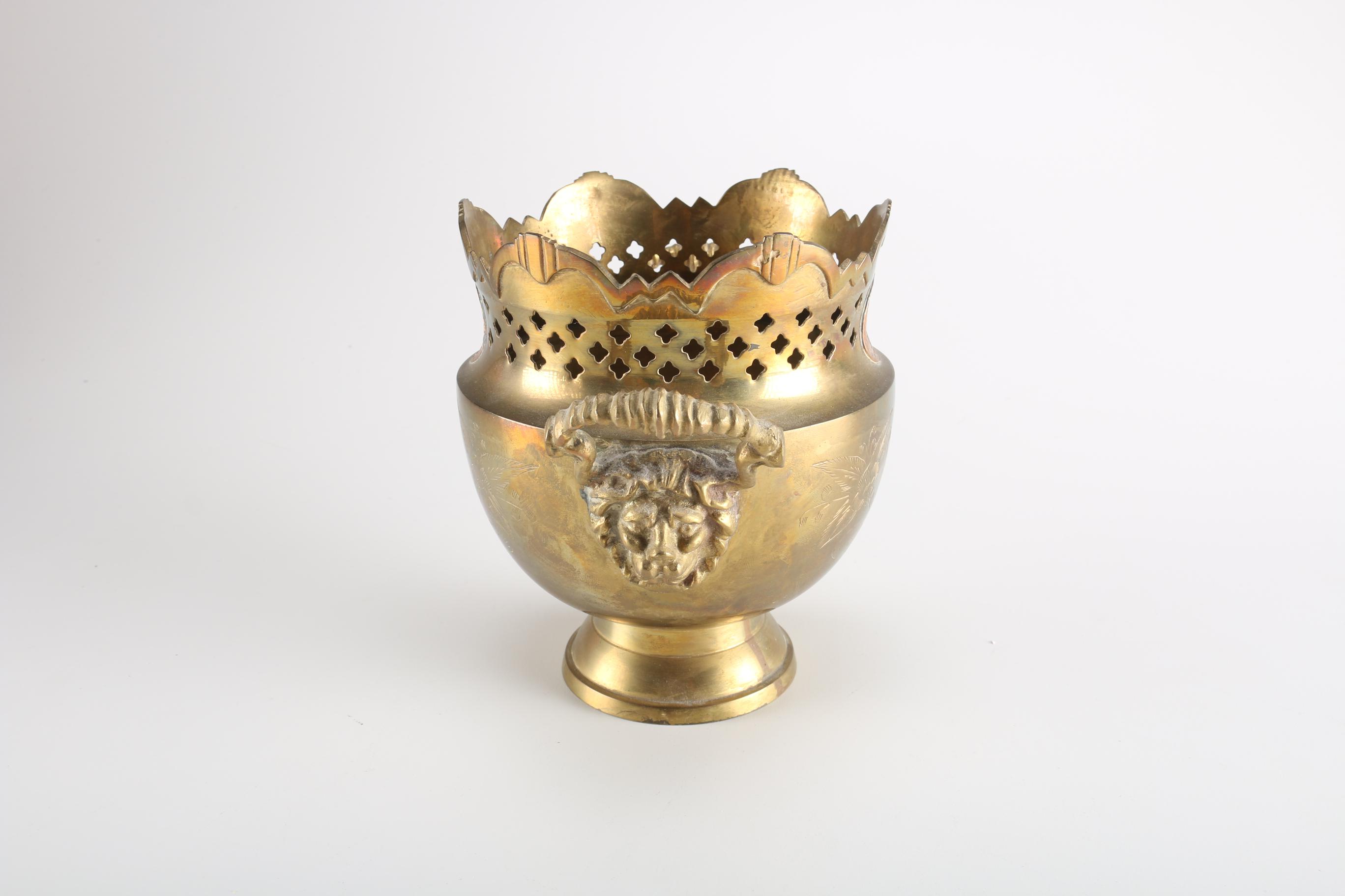 Indian Brass Urn With Pierced Rim