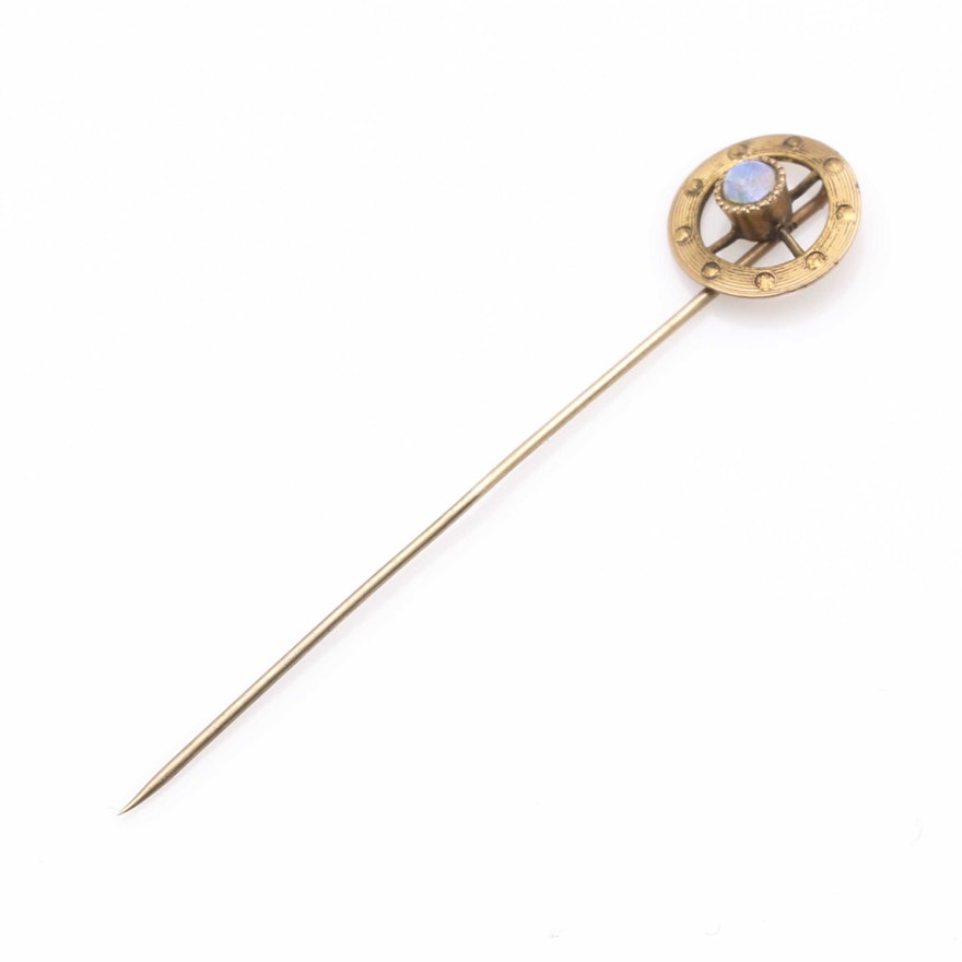 10K Yellow Gold Opal Stick Pin