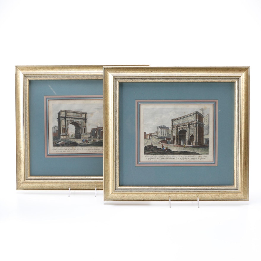 After Simone Pomardi Hand Colored Lithographs of View of Rome