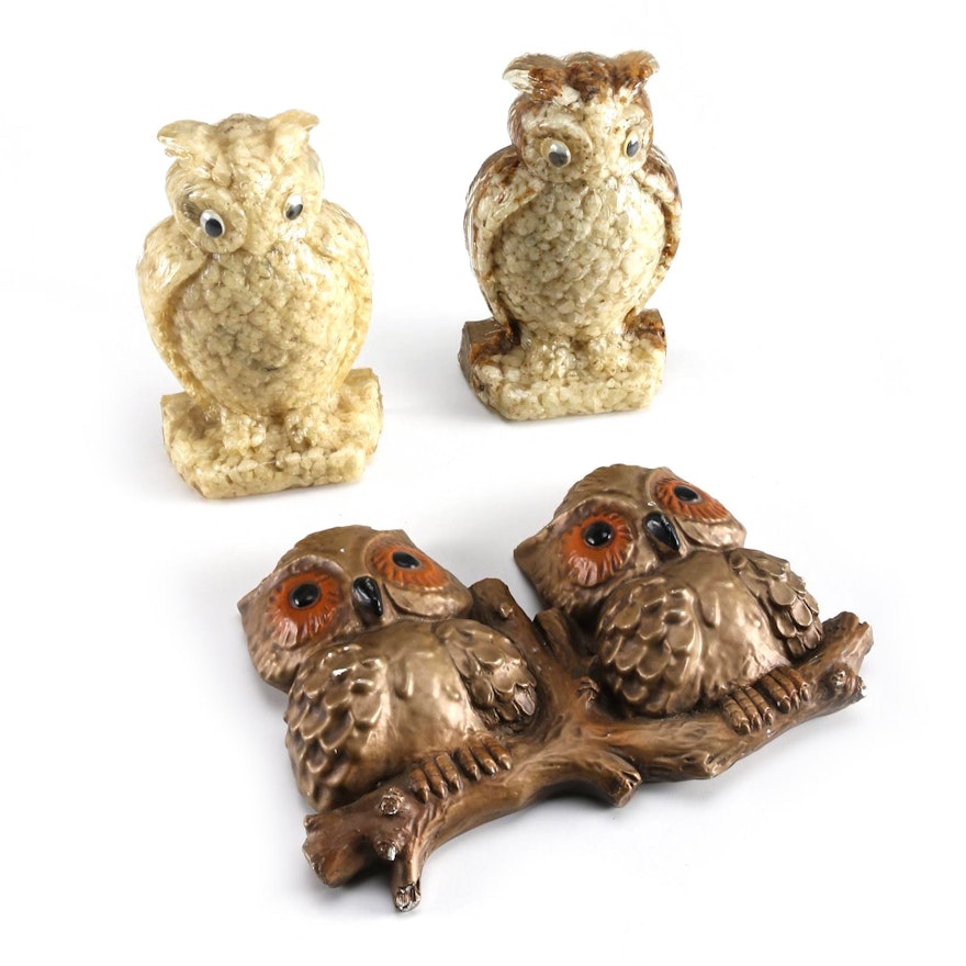 Vintage Roman Art Company Owl Wall Decor and Composite Bookends