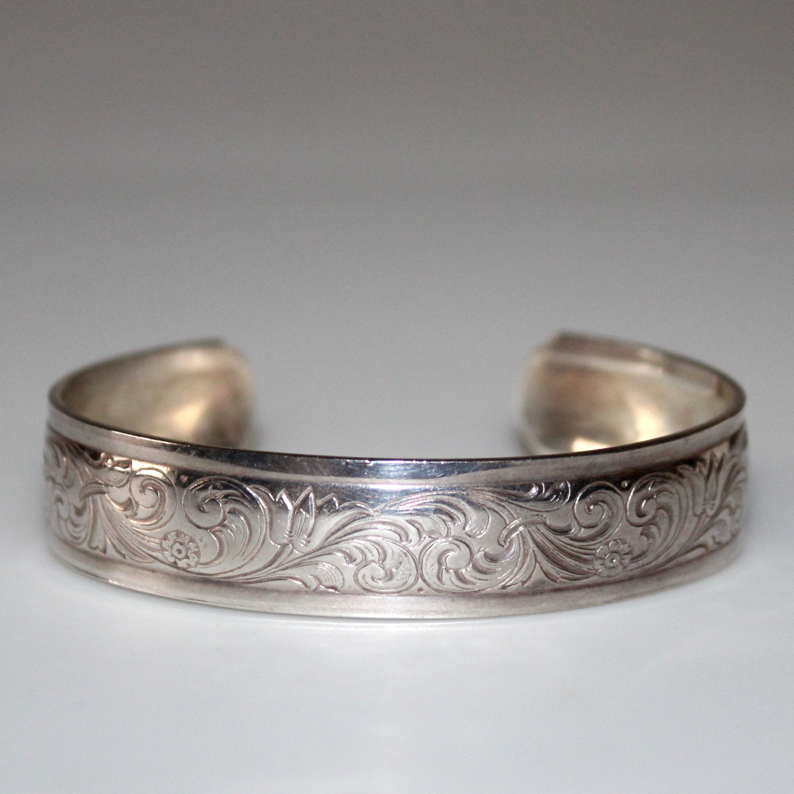 Sterling Silver Cuff Bracelet with Floral Engraving
