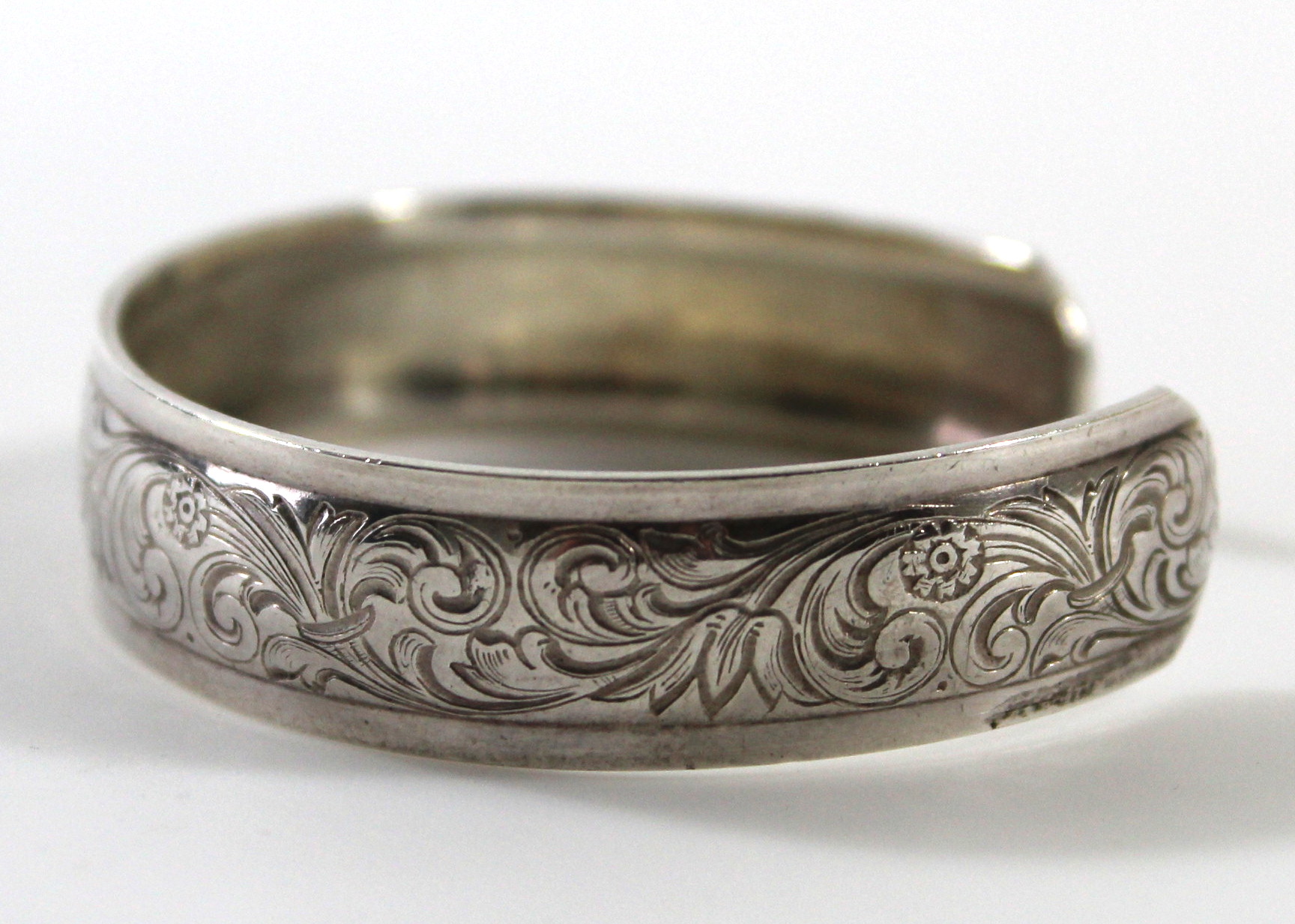 Sterling Silver Cuff Bracelet with Floral Engraving