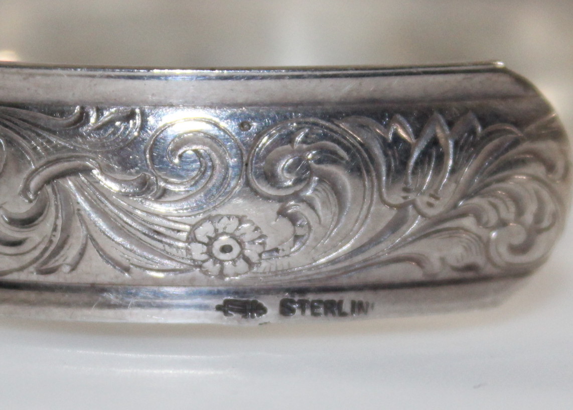 Sterling Silver Cuff Bracelet with Floral Engraving